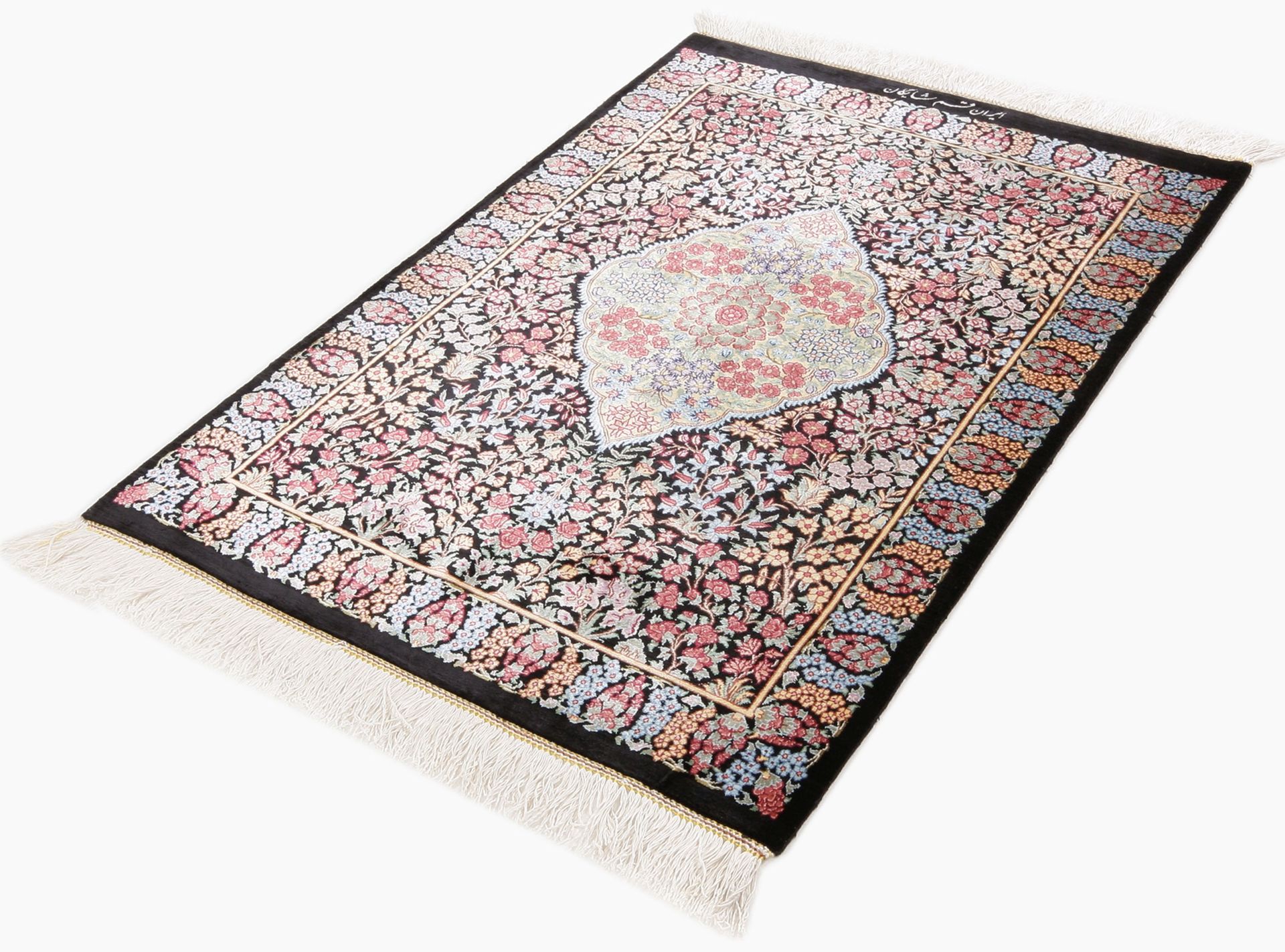 Ghom Perserteppich 60 × 90 cm aus Seide, handgeknüpft