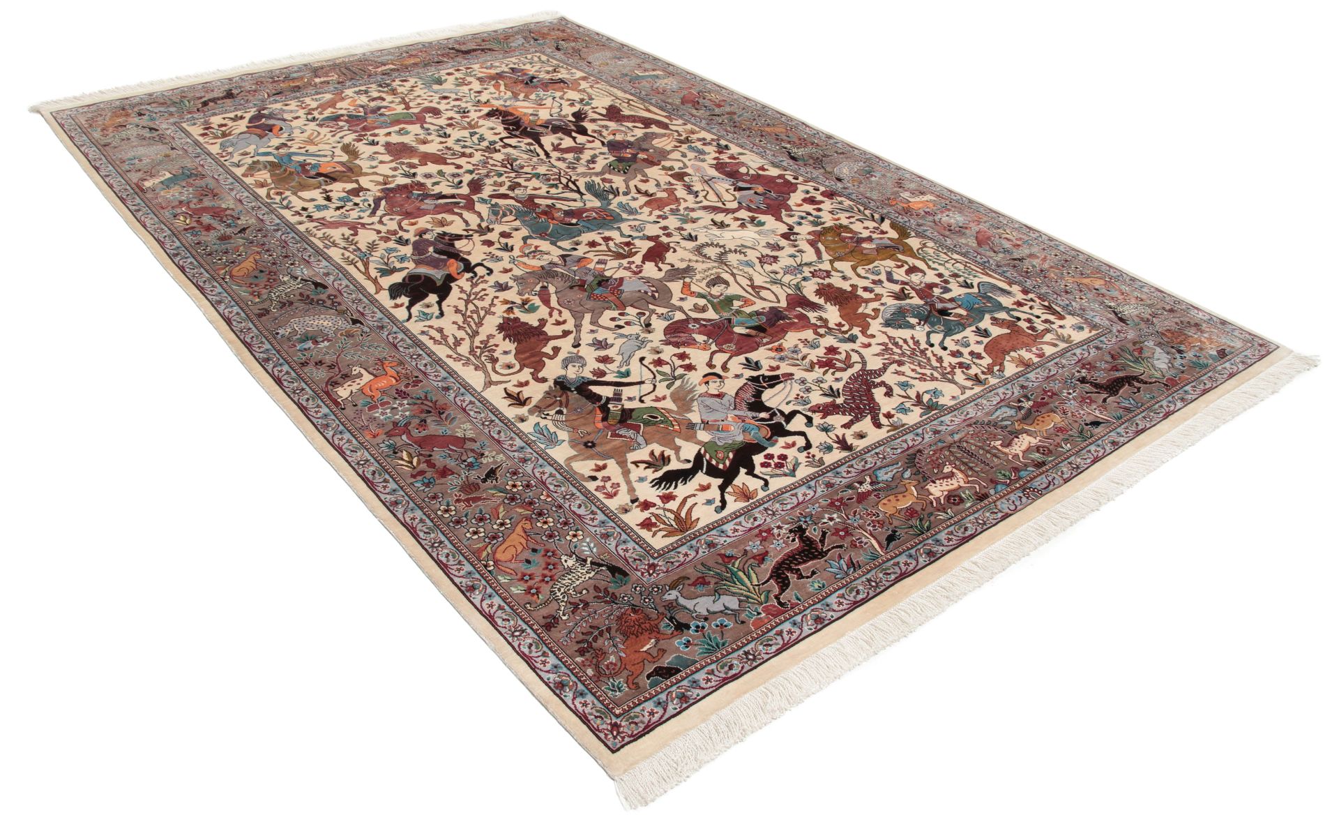 Handgeknüpfter Ghom Perserteppich, 140 × 212 cm, Seide