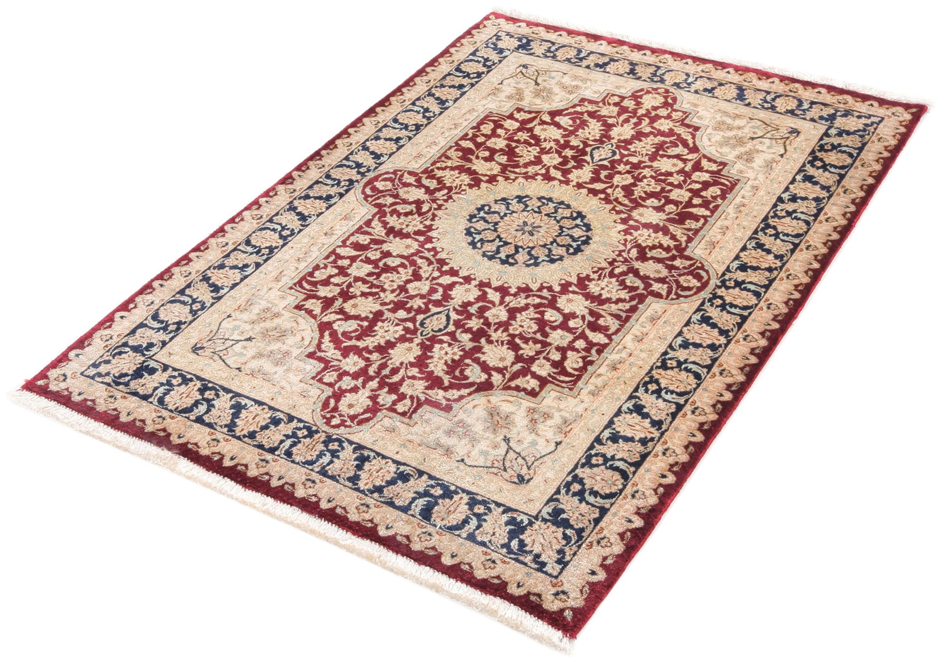 perserteppich-ghom-60-x-90-cm-seide-handgeknupft-edel-glanzend-1 Ghom Perserteppich aus Iran, 60 × 90 cm