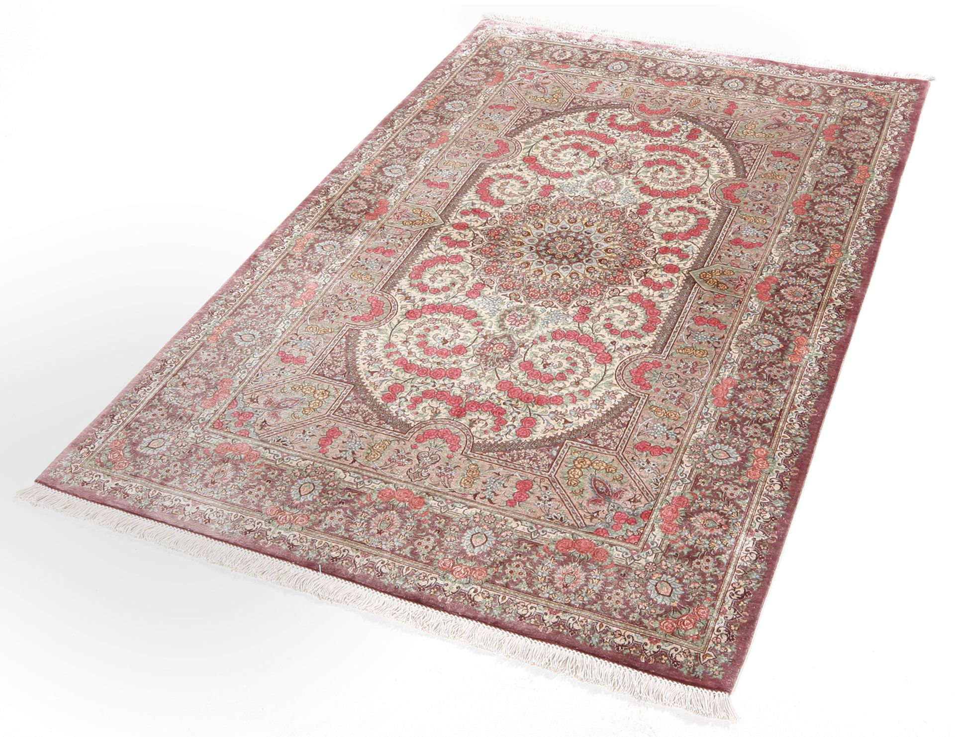 Handgeknüpfter Ghom Perserteppich, 100 × 155 cm, Seide