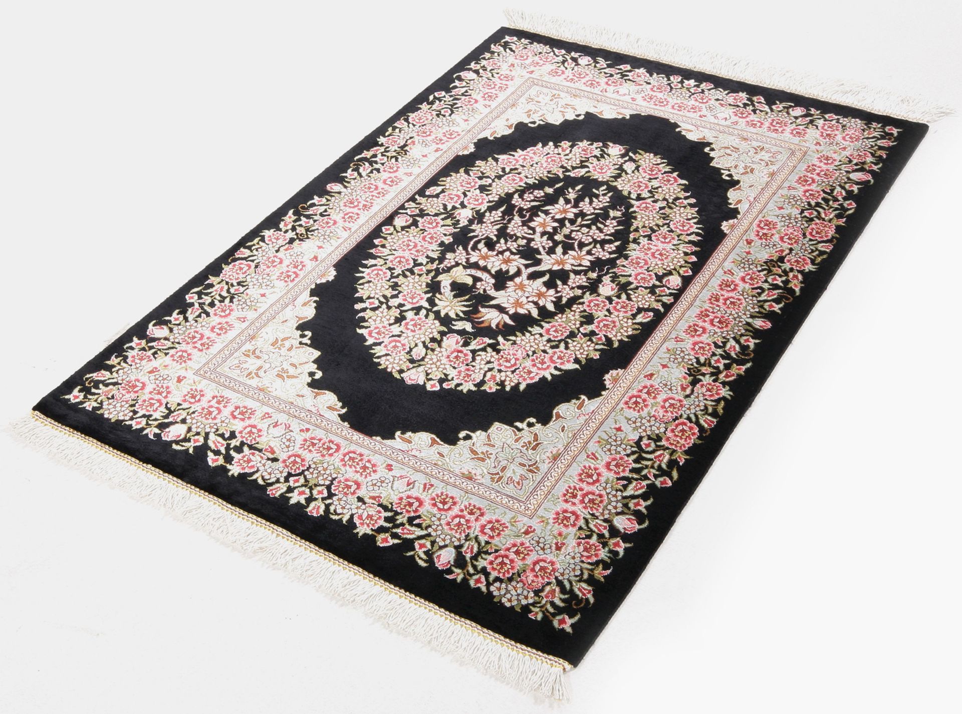 perserteppich-ghom-58-x-90-cm-seide-handgeknupft-edel-glanzend-1 Ghom Perserteppich aus Iran, 58 × 90 cm
