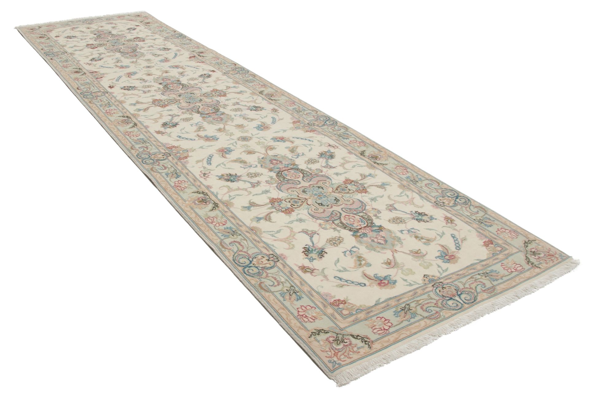 Handgeknüpfter Täbriz Perserteppich, 85 × 314 cm, Wolle & Seide