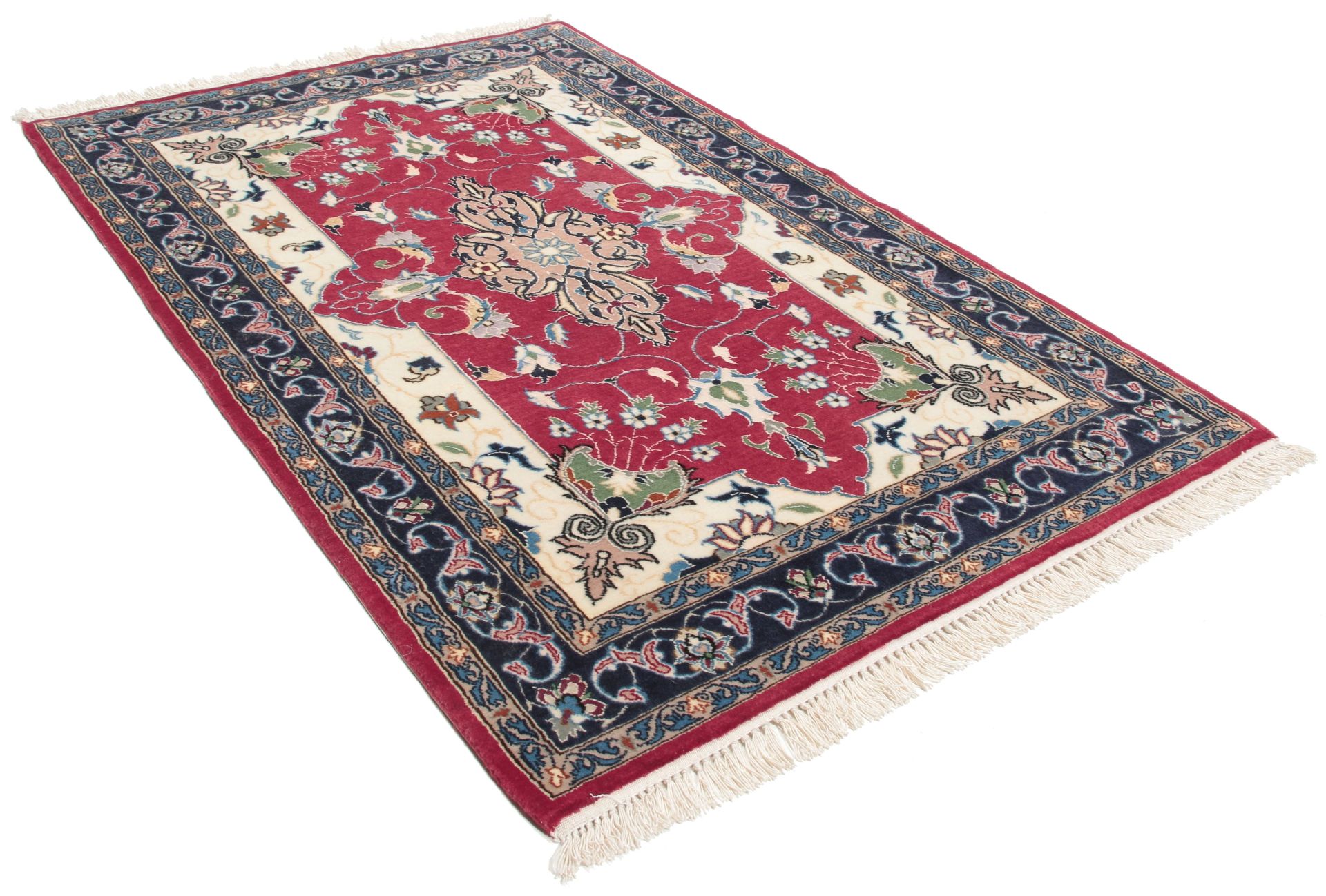 Handgeknüpfter Isfahan Perserteppich, 70 × 107 cm, Wolle & Seide