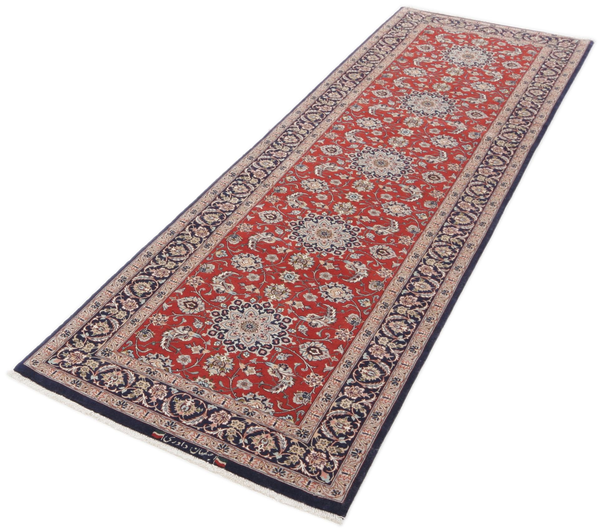 Handgeknüpfter Isfahan Perserteppich, 78 × 258 cm, Wolle & Seide
