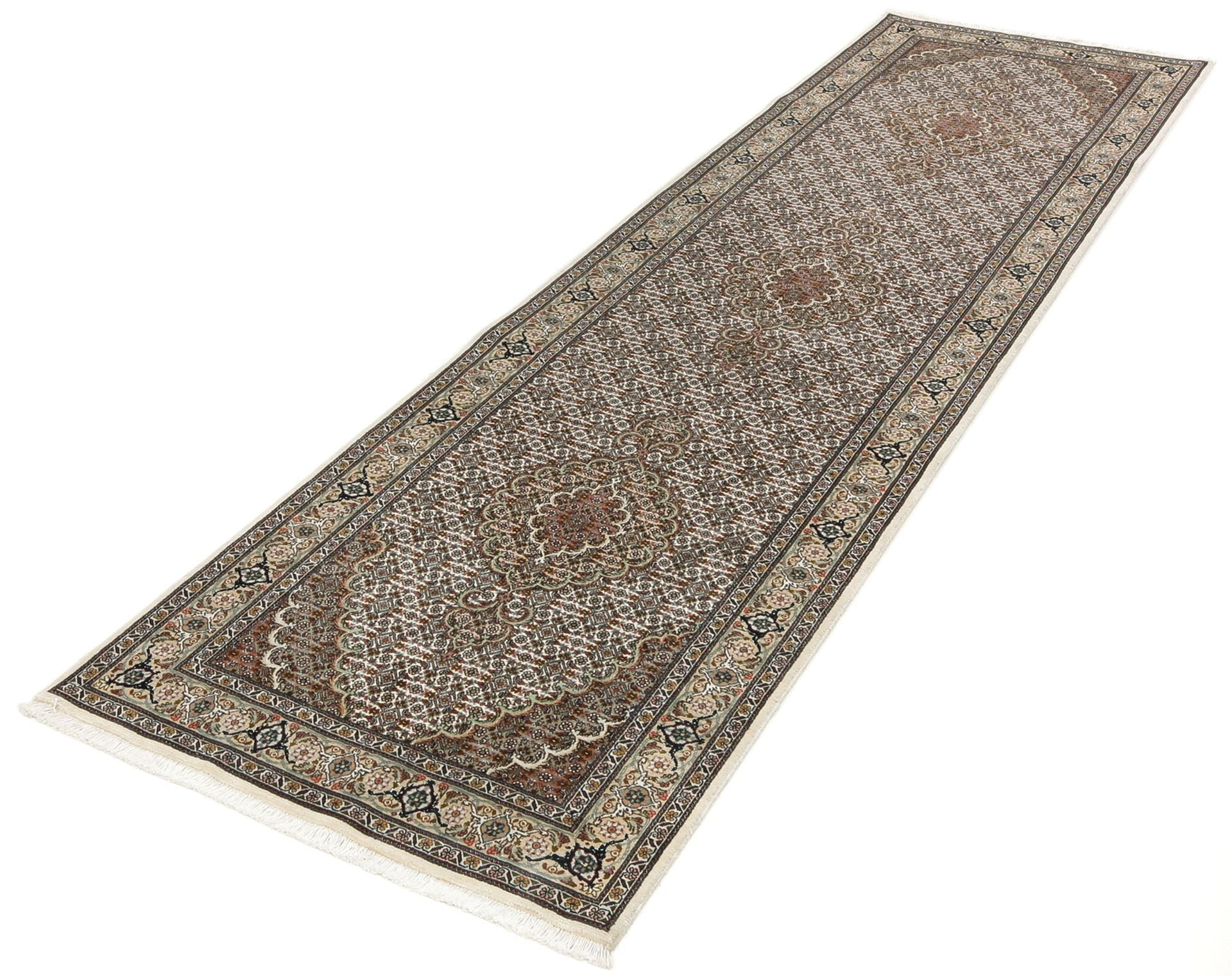 Handgeknüpfter Täbriz Perserteppich, 80 × 292 cm, Wolle & Seide