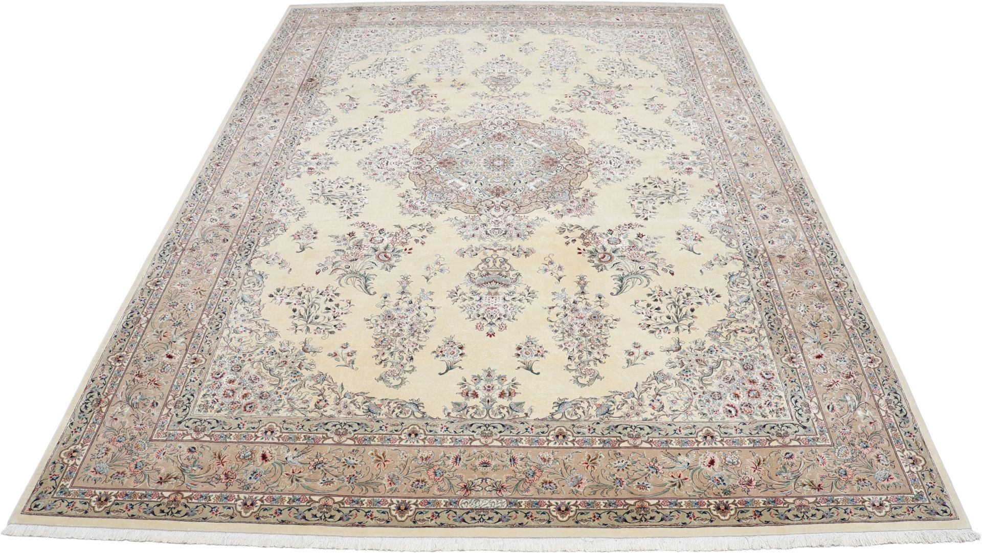 Handgeknüpfter Isfahan Perserteppich, 240 × 336 cm, Wolle & Seide