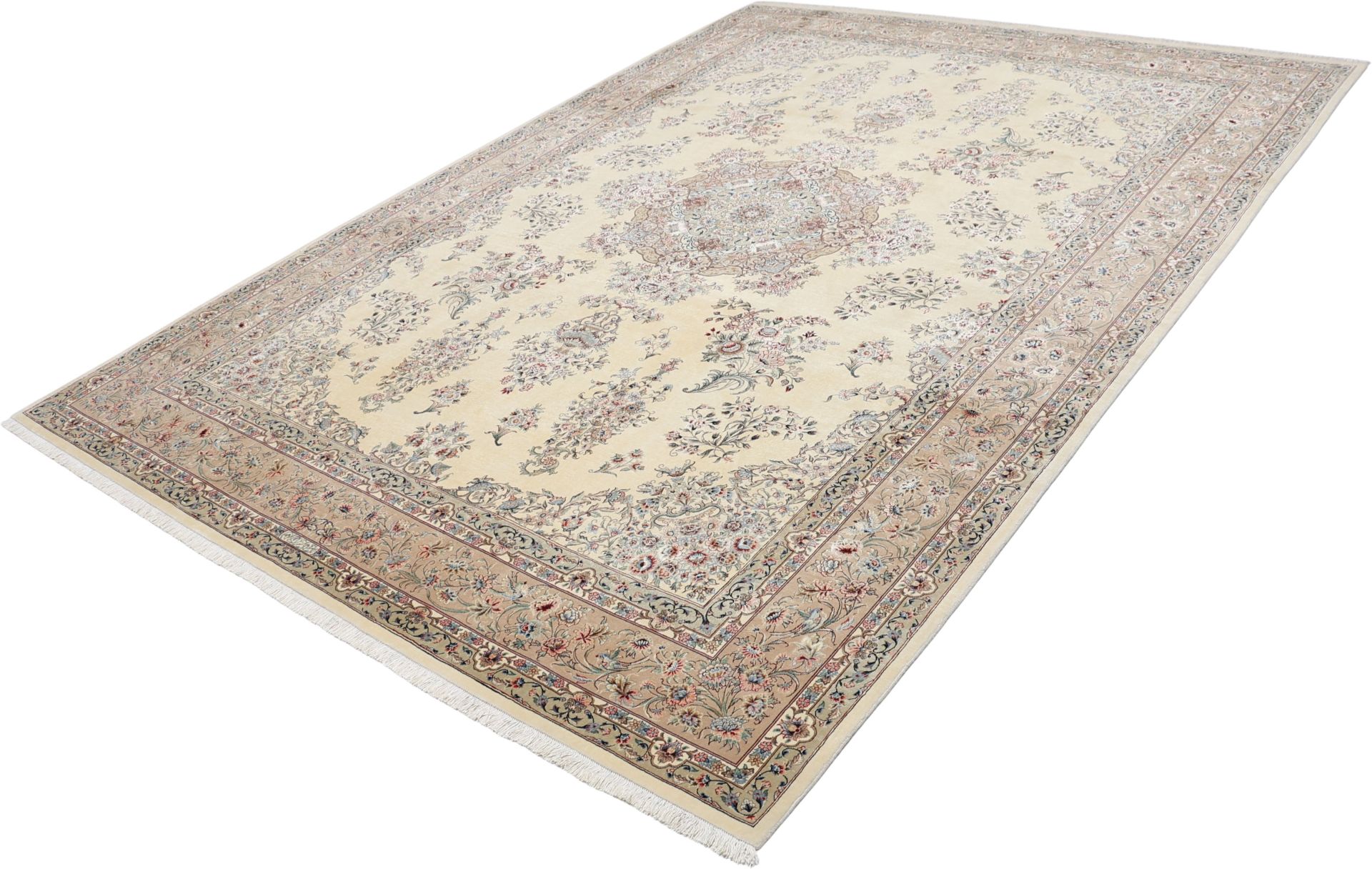 Handgeknüpfter Isfahan Perserteppich, 240 × 336 cm, Wolle & Seide