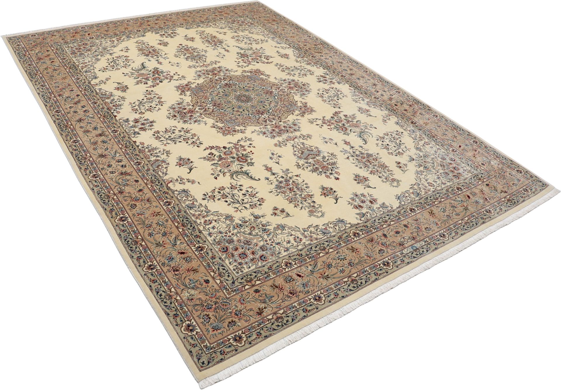 Handgeknüpfter Isfahan Perserteppich, 240 × 336 cm, Wolle & Seide