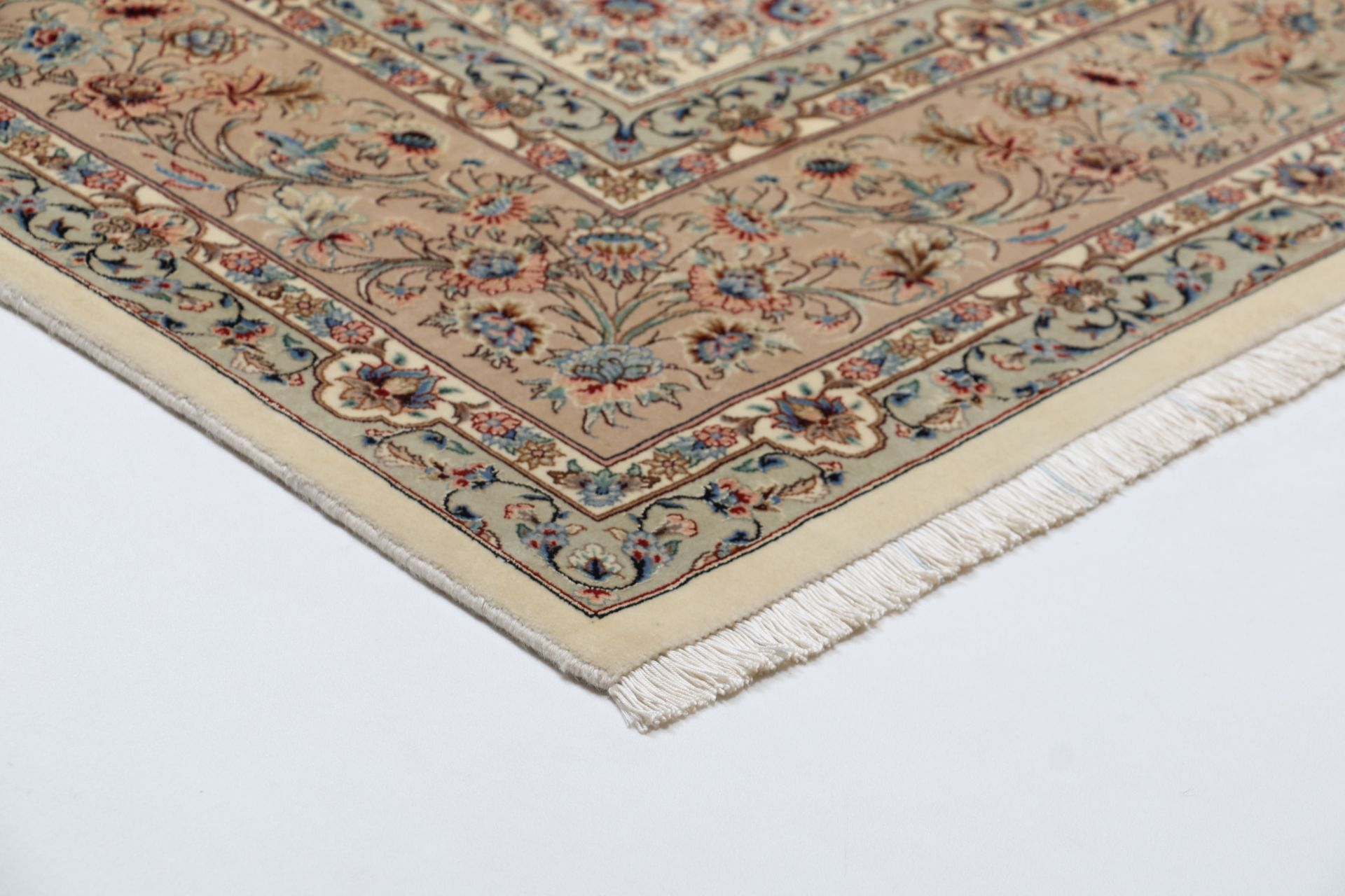 Handgeknüpfter Isfahan Perserteppich, 240 × 336 cm, Wolle & Seide