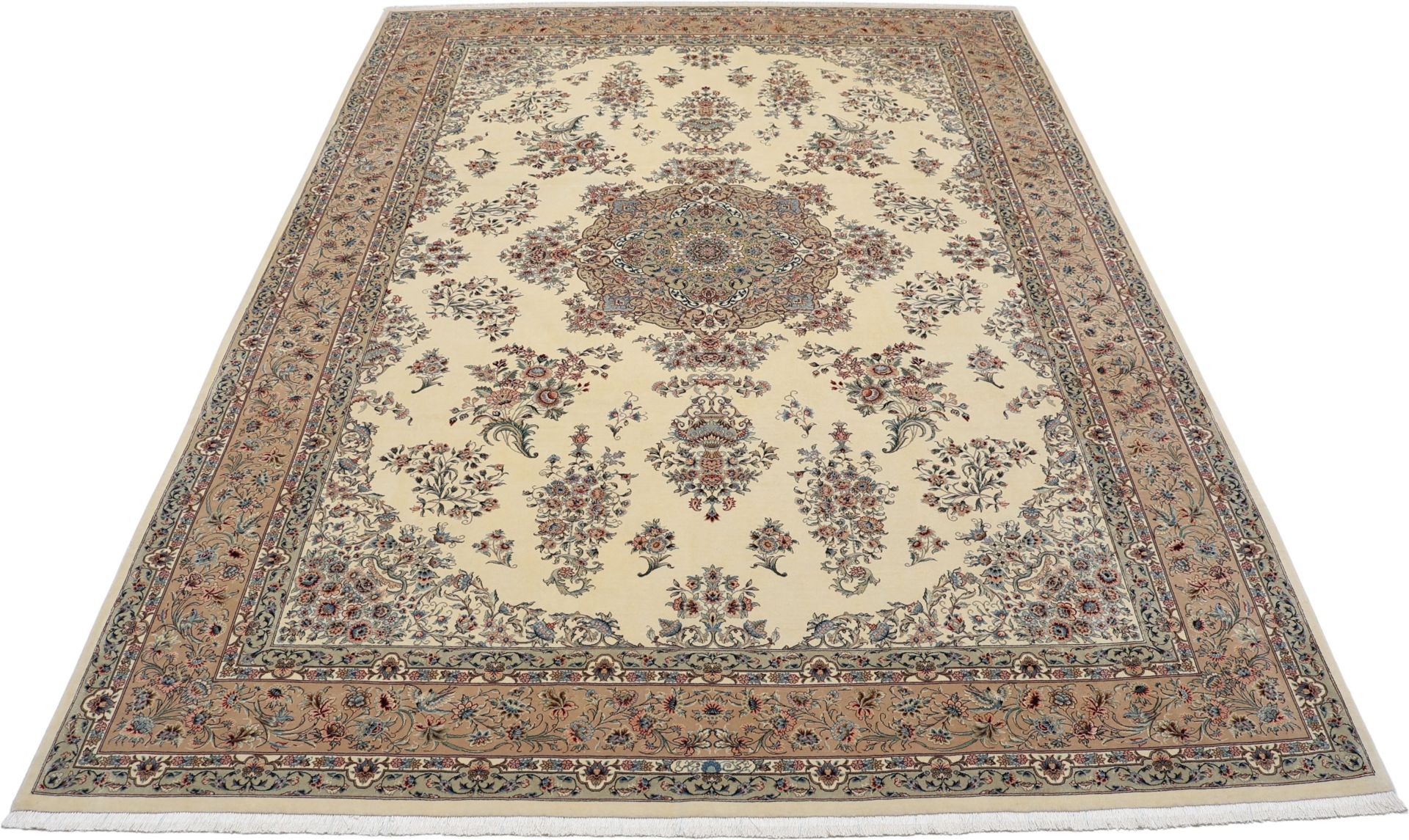 Handgeknüpfter Isfahan Perserteppich, 240 × 336 cm, Wolle & Seide