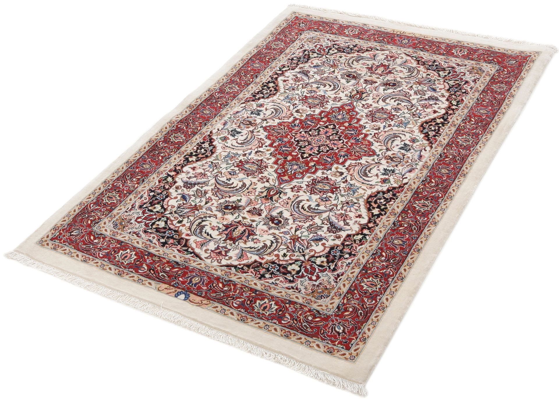 Handgeknüpfter Isfahan Perserteppich, 87 × 135 cm, Wolle & Seide