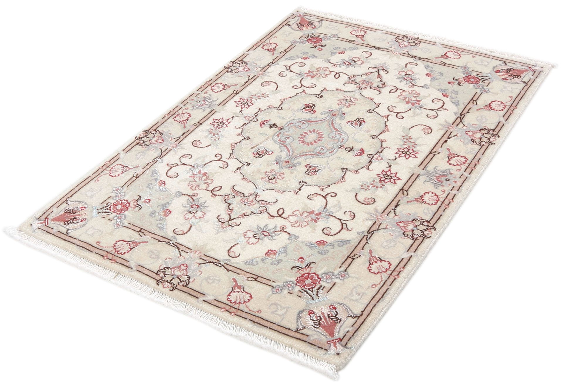 Täbriz Perserteppich 60 × 90 cm aus Wolle & Seide, handgeknüpft