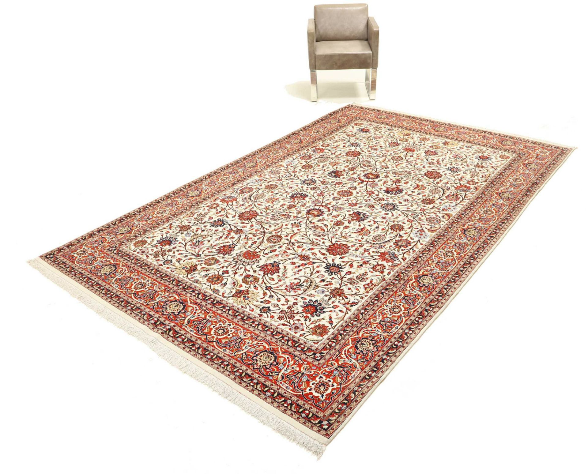 Handgeknüpfter Isfahan Perserteppich, 197 × 304 cm, Wolle & Seide