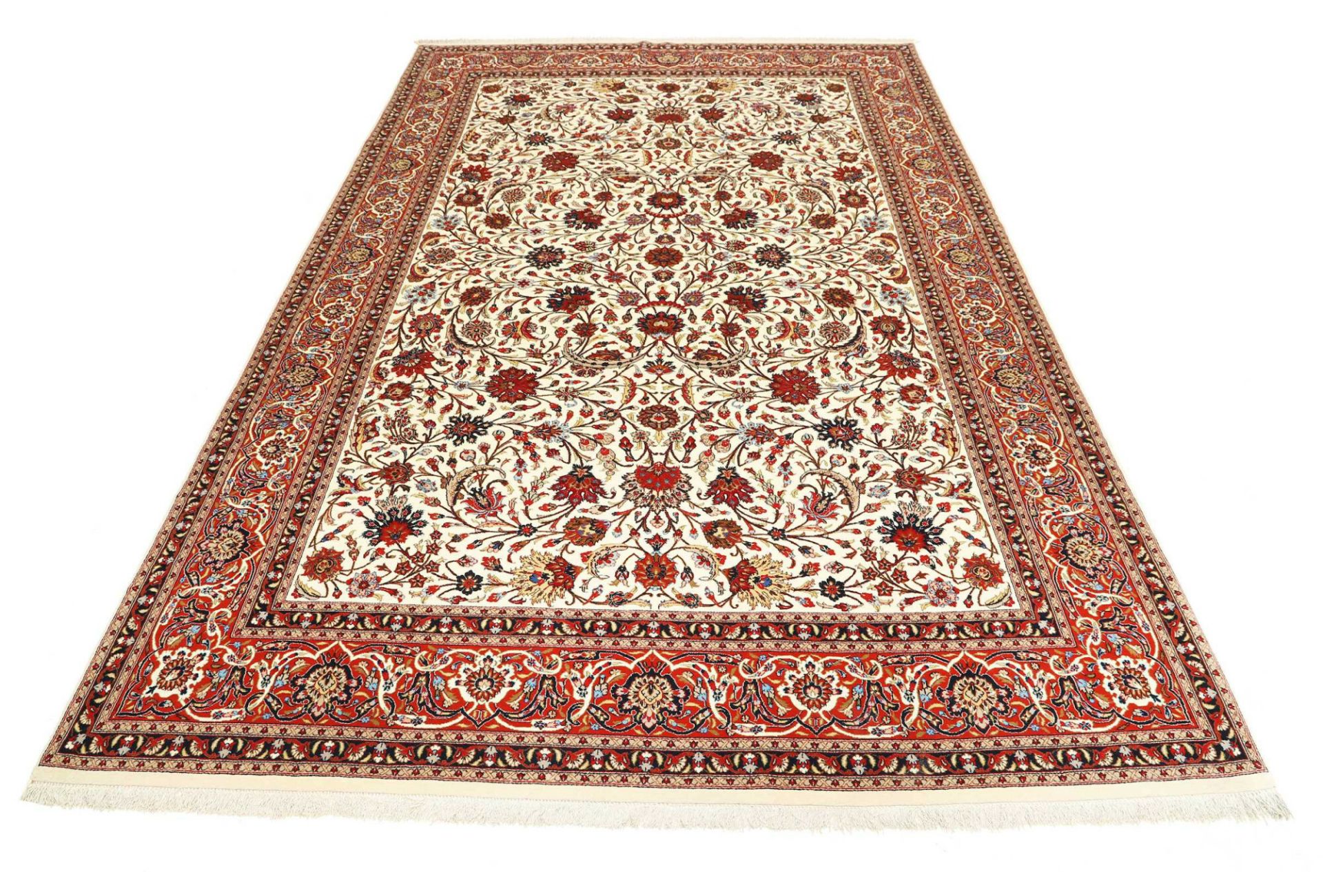 Handgeknüpfter Isfahan Perserteppich, 197 × 304 cm, Wolle & Seide