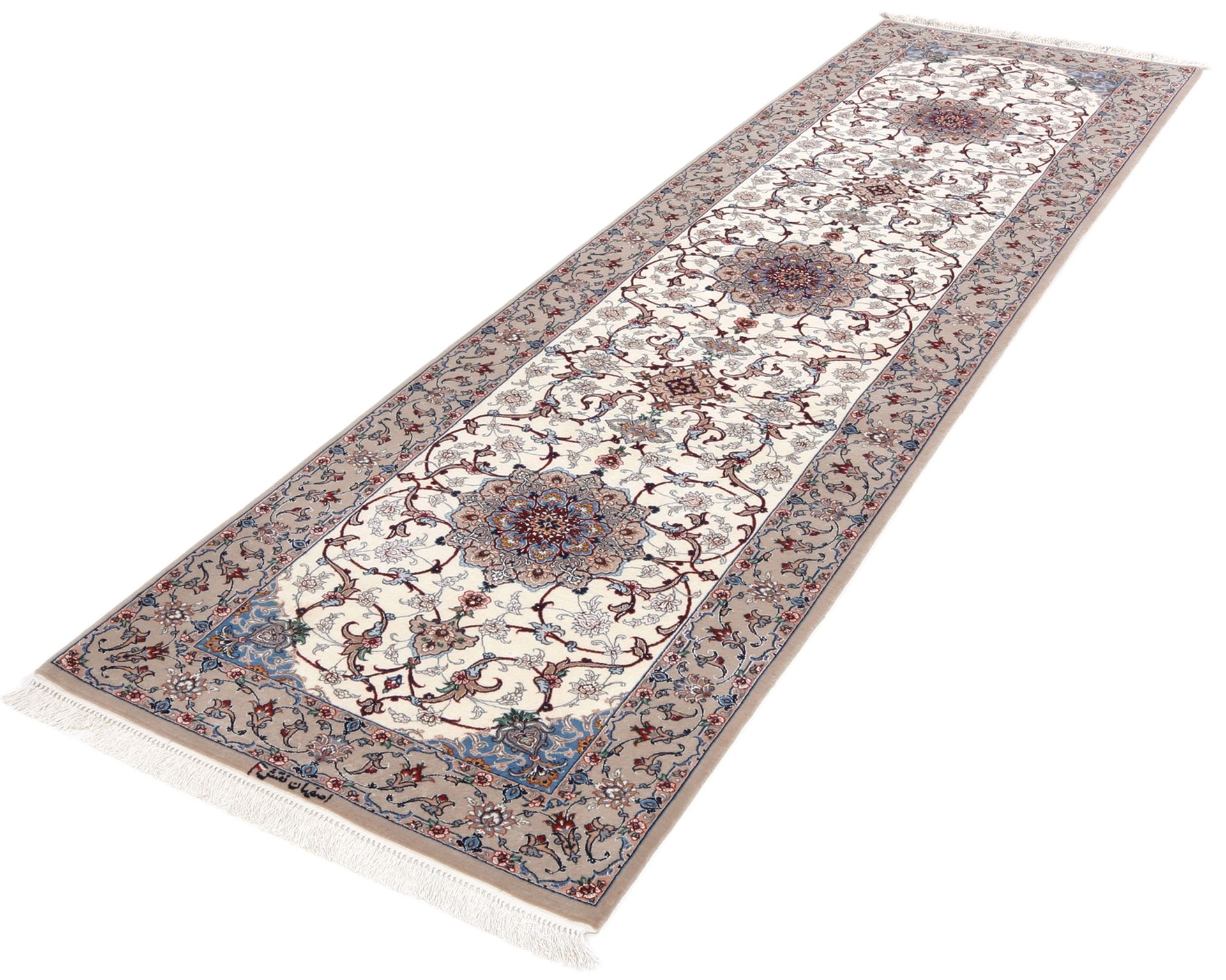 perserteppich-isfahan-85-x-300-cm-schurwolle-seide-handgeknupft-1 Handgeknüpfter Isfahan Perserteppich, 85 × 300 cm, Wolle & Seide