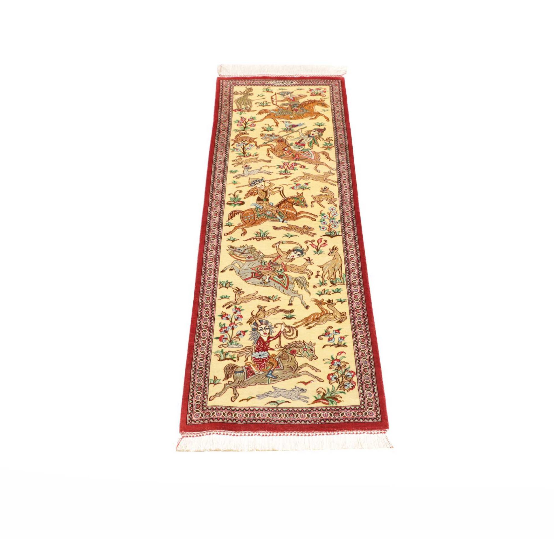 perserteppich-ghom-39-x-129-cm-schurwolle-seide-handgeknupft-3 Handgeknüpfter Ghom Perserteppich, 39 × 129 cm, Wolle & Seide