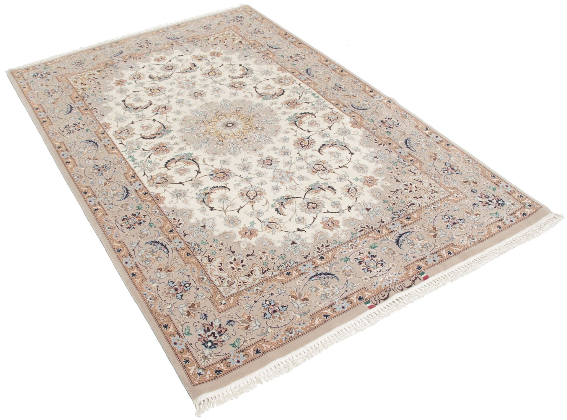 Handgeknüpfter Isfahan Perserteppich, 110 × 168 cm, Wolle & Seide
