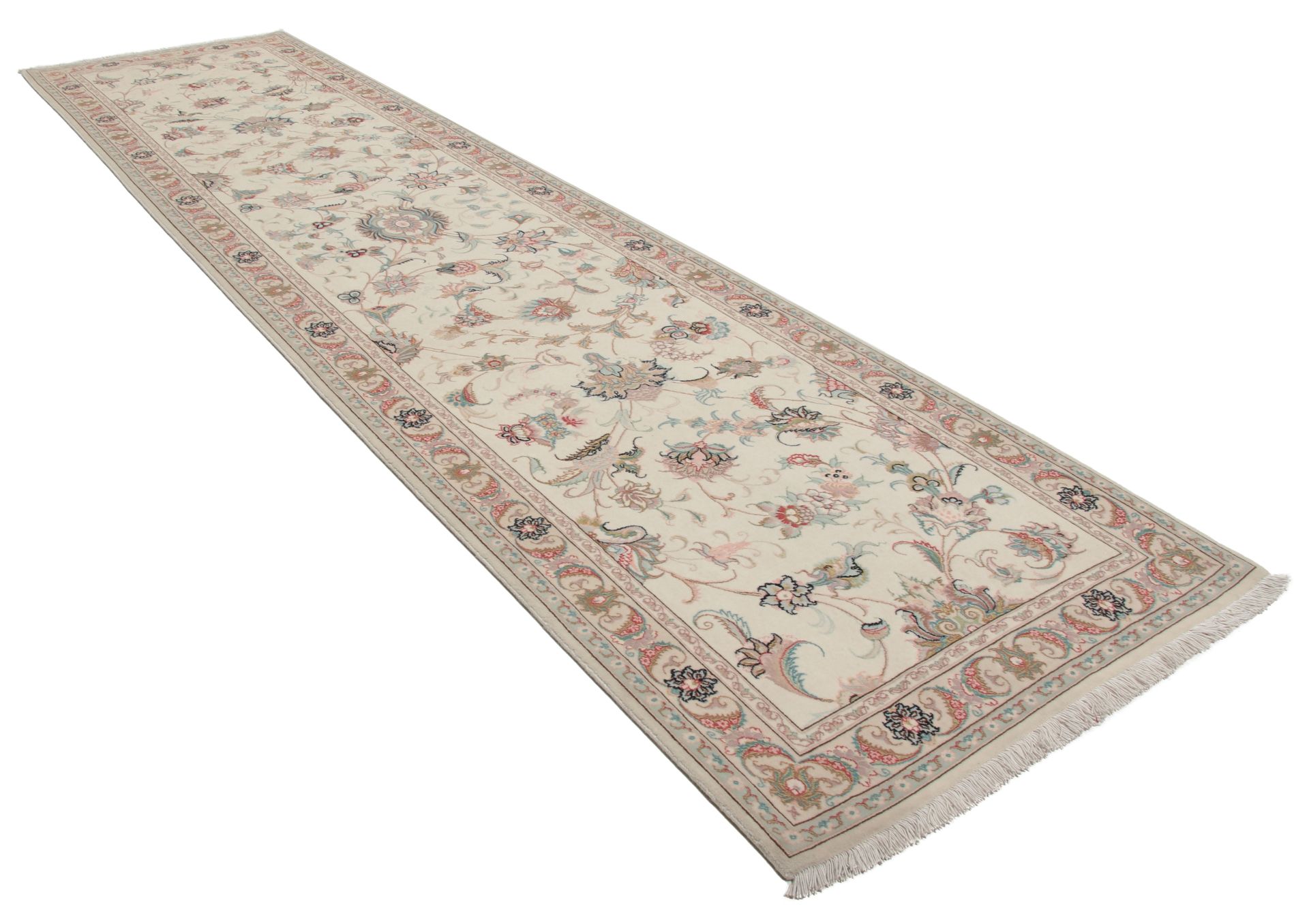 Handgeknüpfter Täbriz Perserteppich, 87 × 355 cm, Wolle & Seide