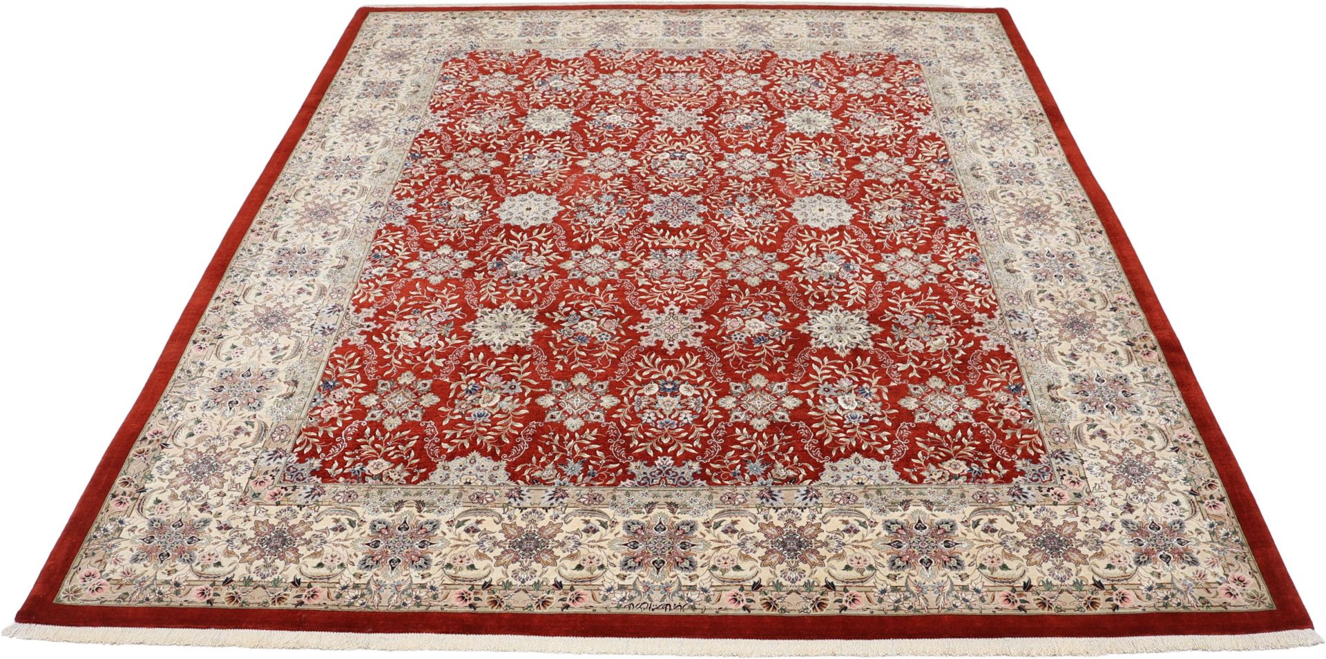 Handgeknüpfter Isfahan Perserteppich, 257 × 295 cm, Wolle & Seide