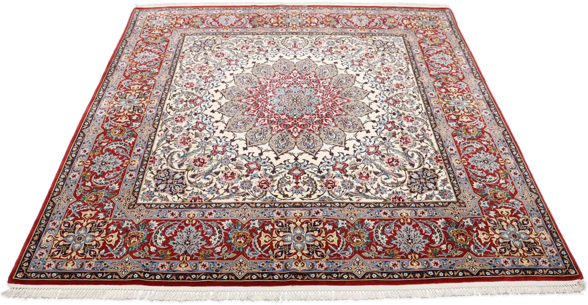 Handgeknüpfter Isfahan Perserteppich, 193 × 200 cm, Wolle & Seide
