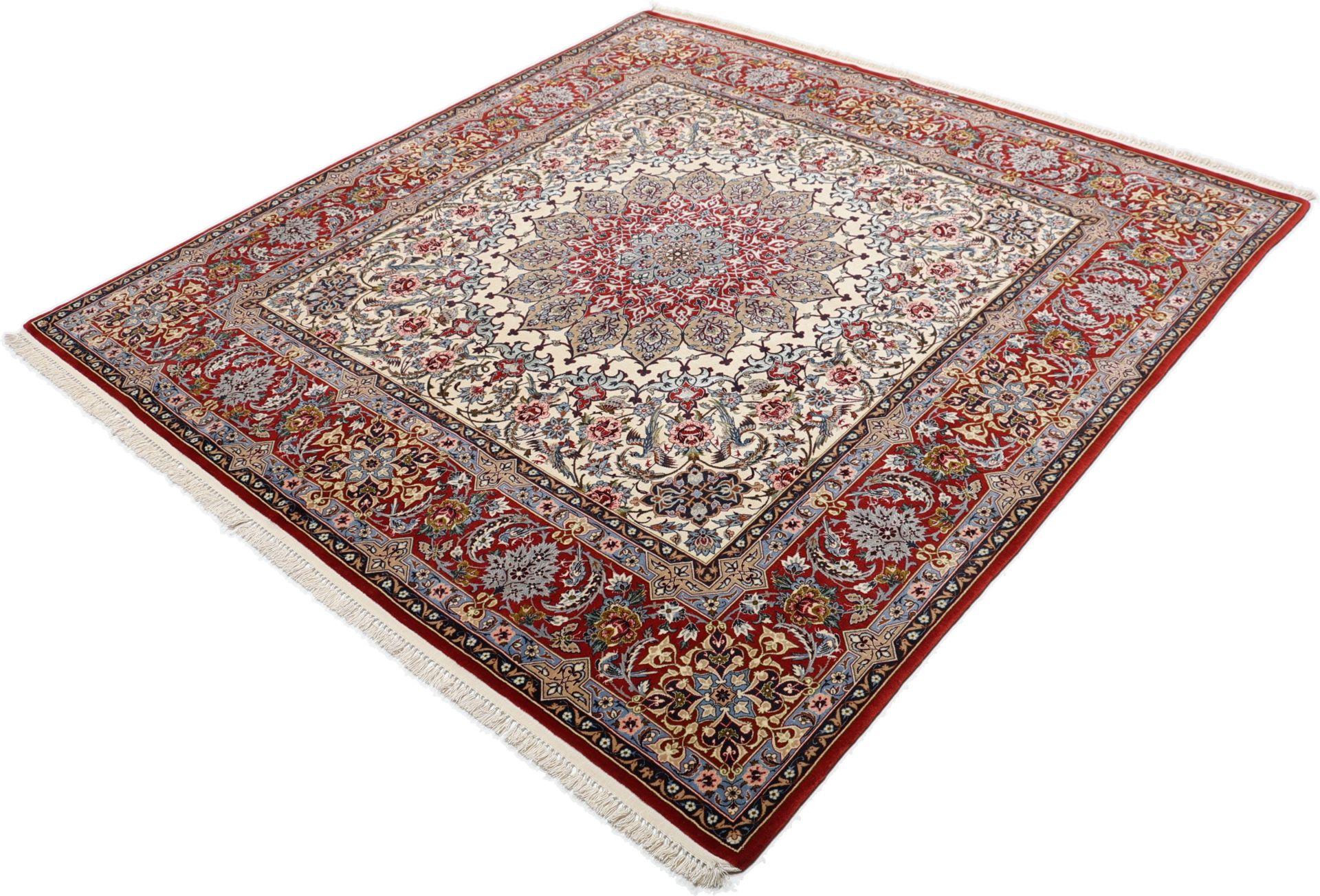 Handgeknüpfter Isfahan Perserteppich, 193 × 200 cm, Wolle & Seide