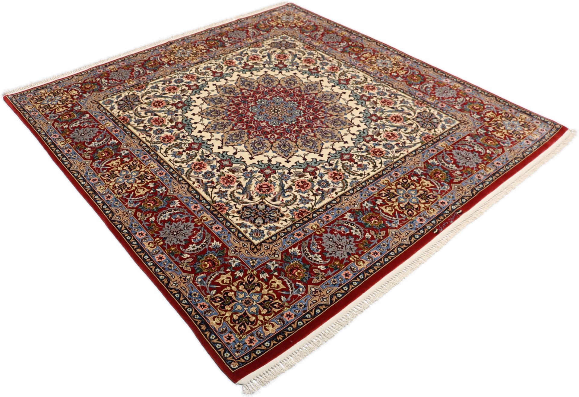 Handgeknüpfter Isfahan Perserteppich, 193 × 200 cm, Wolle & Seide