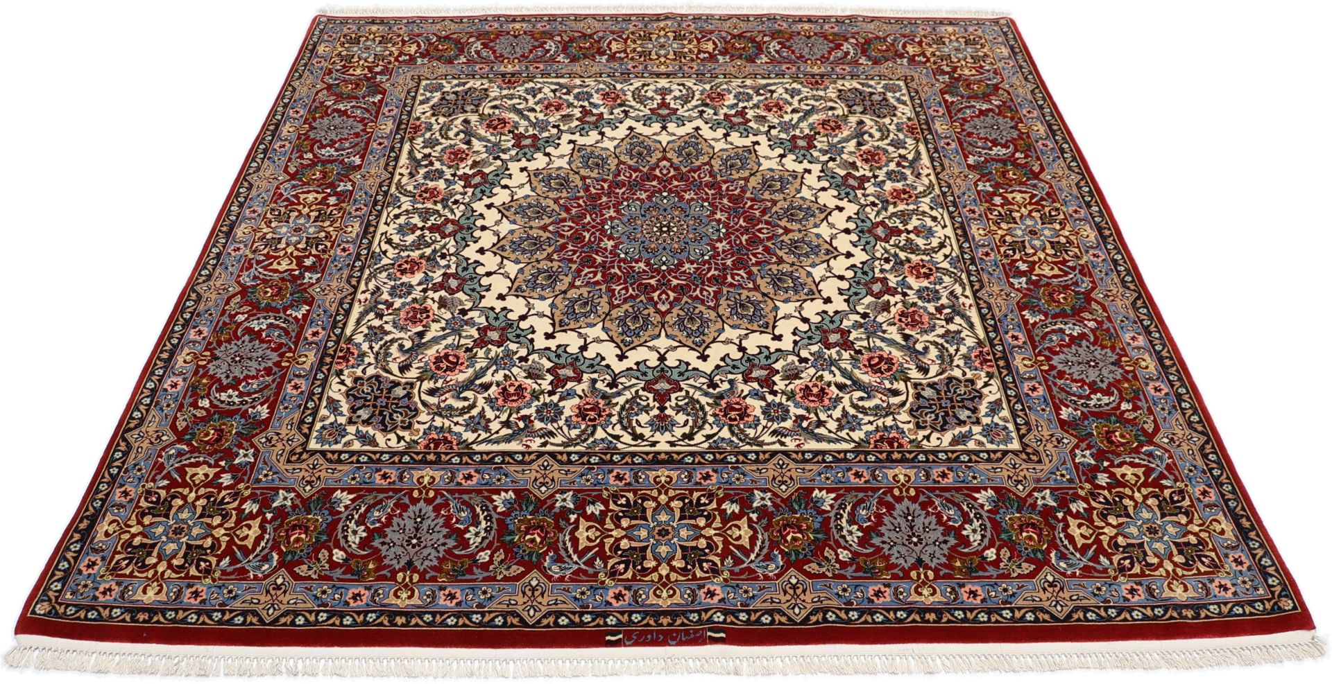 Handgeknüpfter Isfahan Perserteppich, 193 × 200 cm, Wolle & Seide