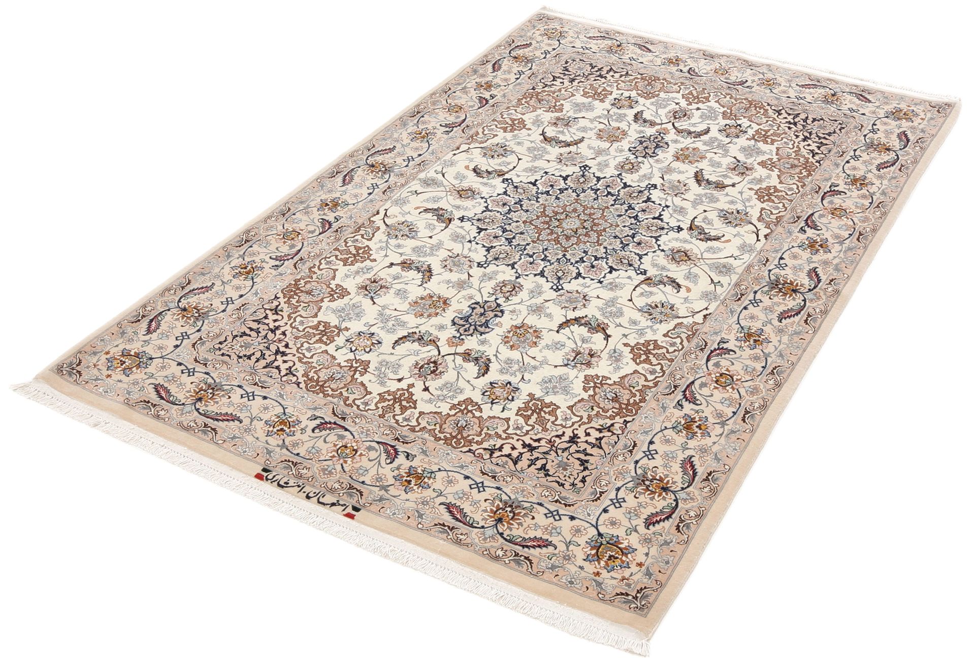 Handgeknüpfter Isfahan Perserteppich, 110 × 175 cm, Wolle & Seide
