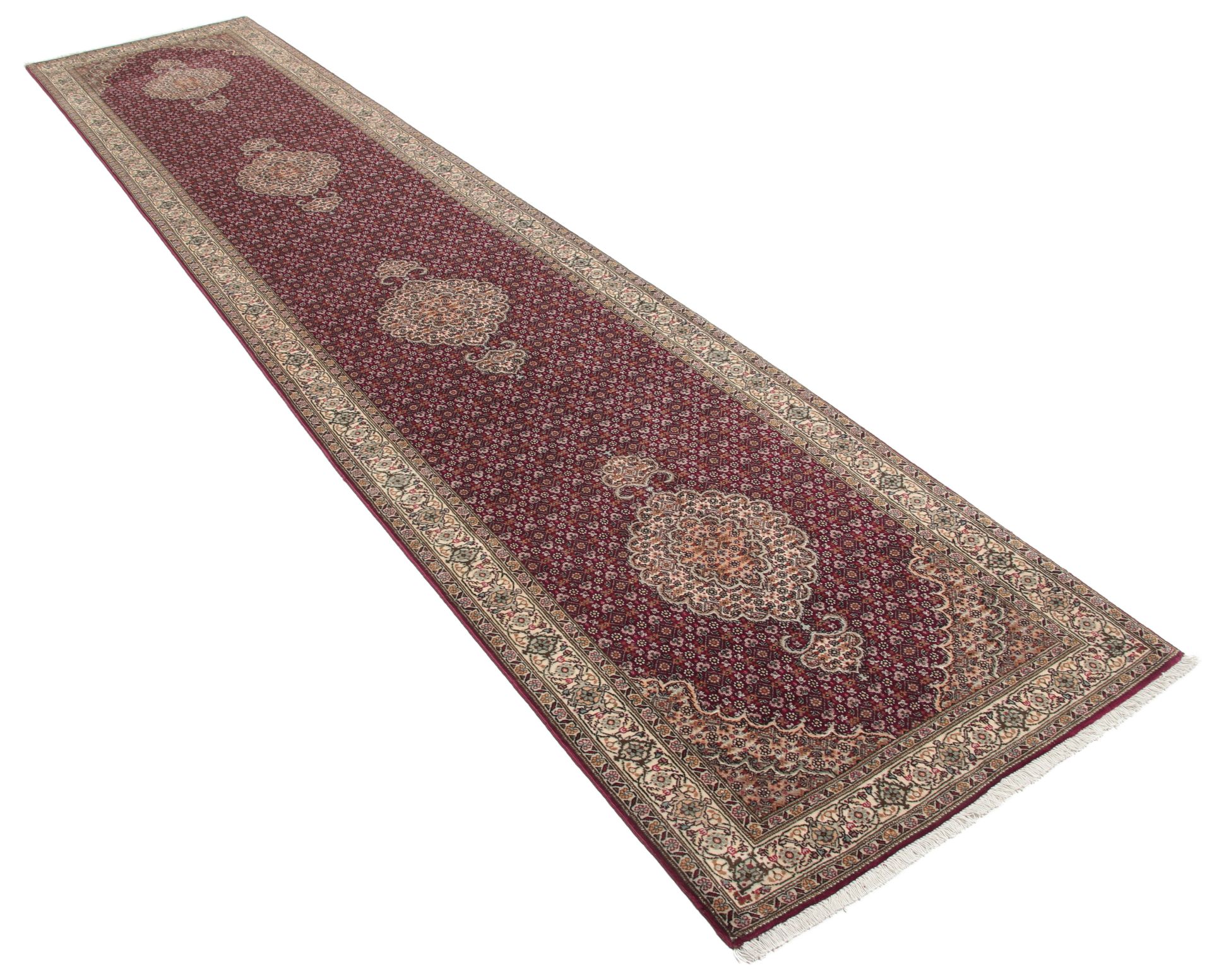 Handgeknüpfter Täbriz Perserteppich, 80 × 395 cm, Wolle & Seide