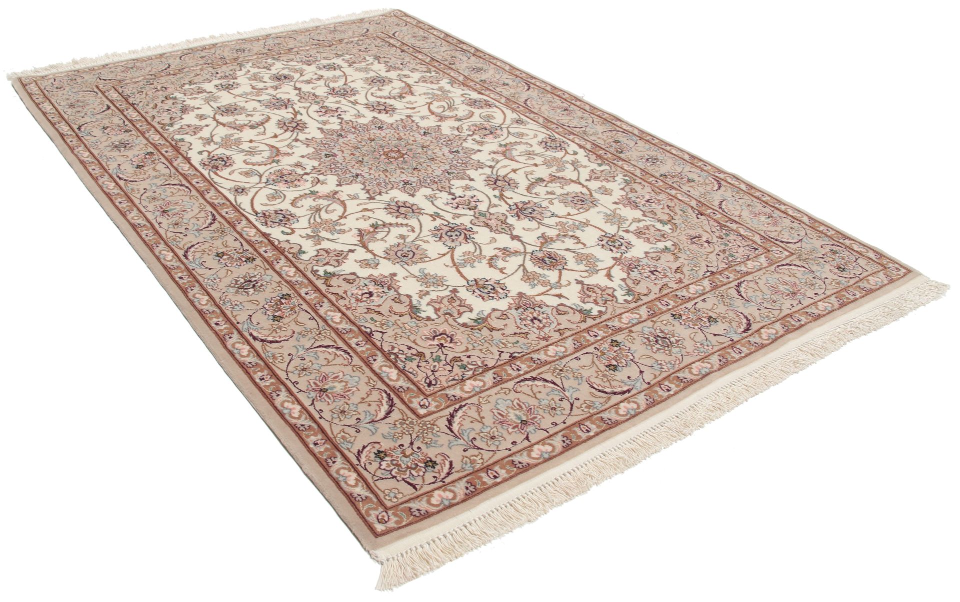 Handgeknüpfter Isfahan Perserteppich, 110 × 168 cm, Wolle & Seide