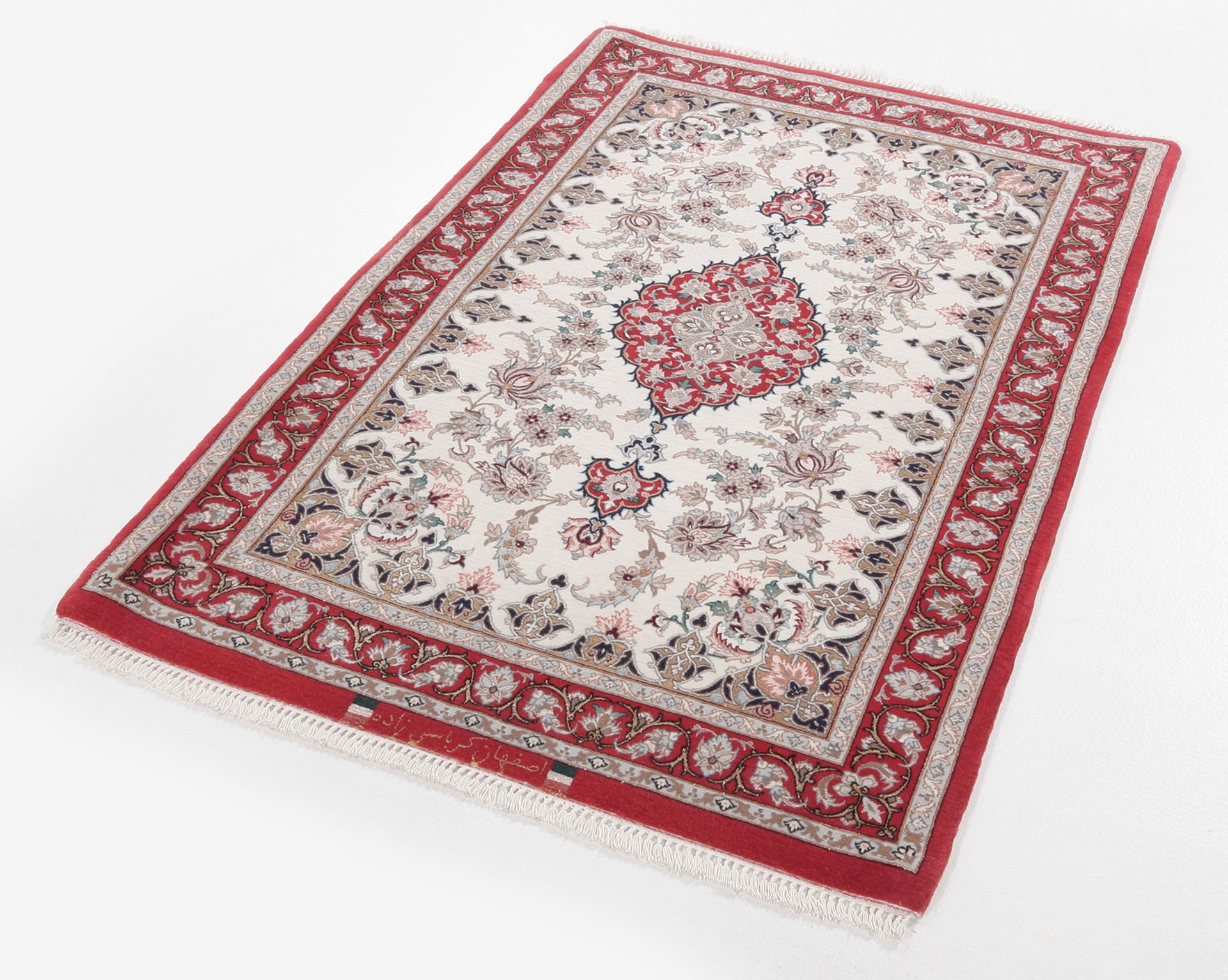 Handgeknüpfter Isfahan Perserteppich, 87 × 130 cm, Wolle & Seide