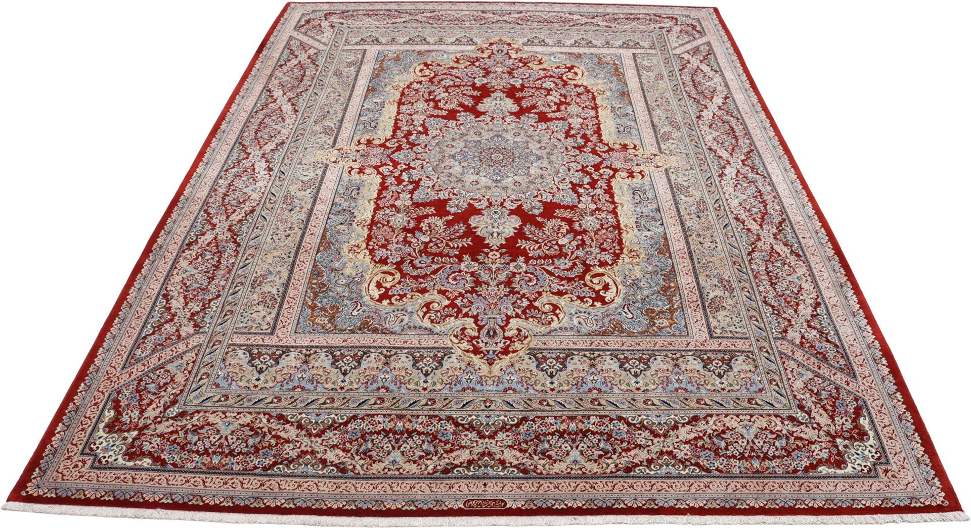 Handgeknüpfter Isfahan Perserteppich, 243 × 335 cm, Wolle & Seide
