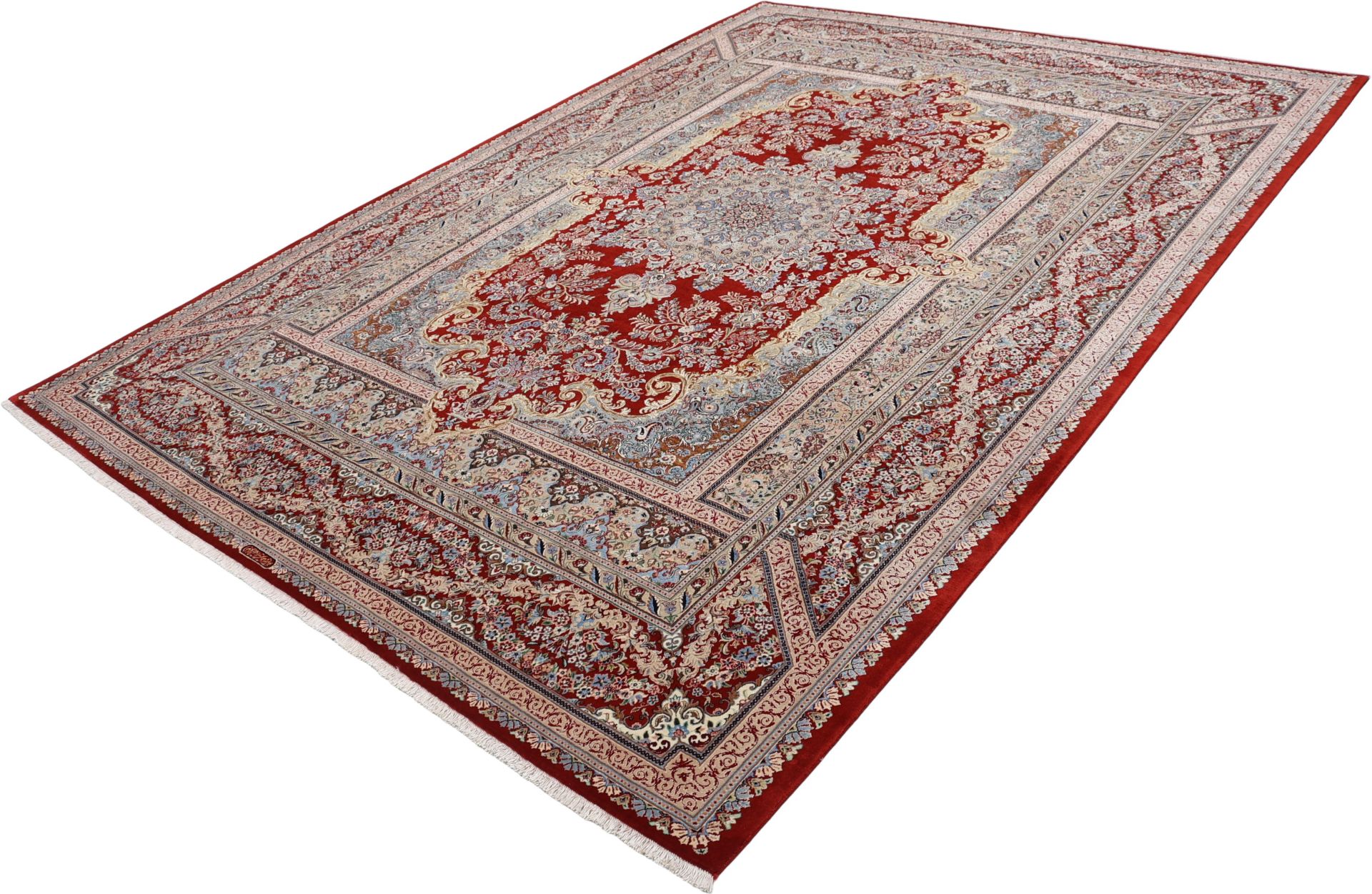 Handgeknüpfter Isfahan Perserteppich, 243 × 335 cm, Wolle & Seide