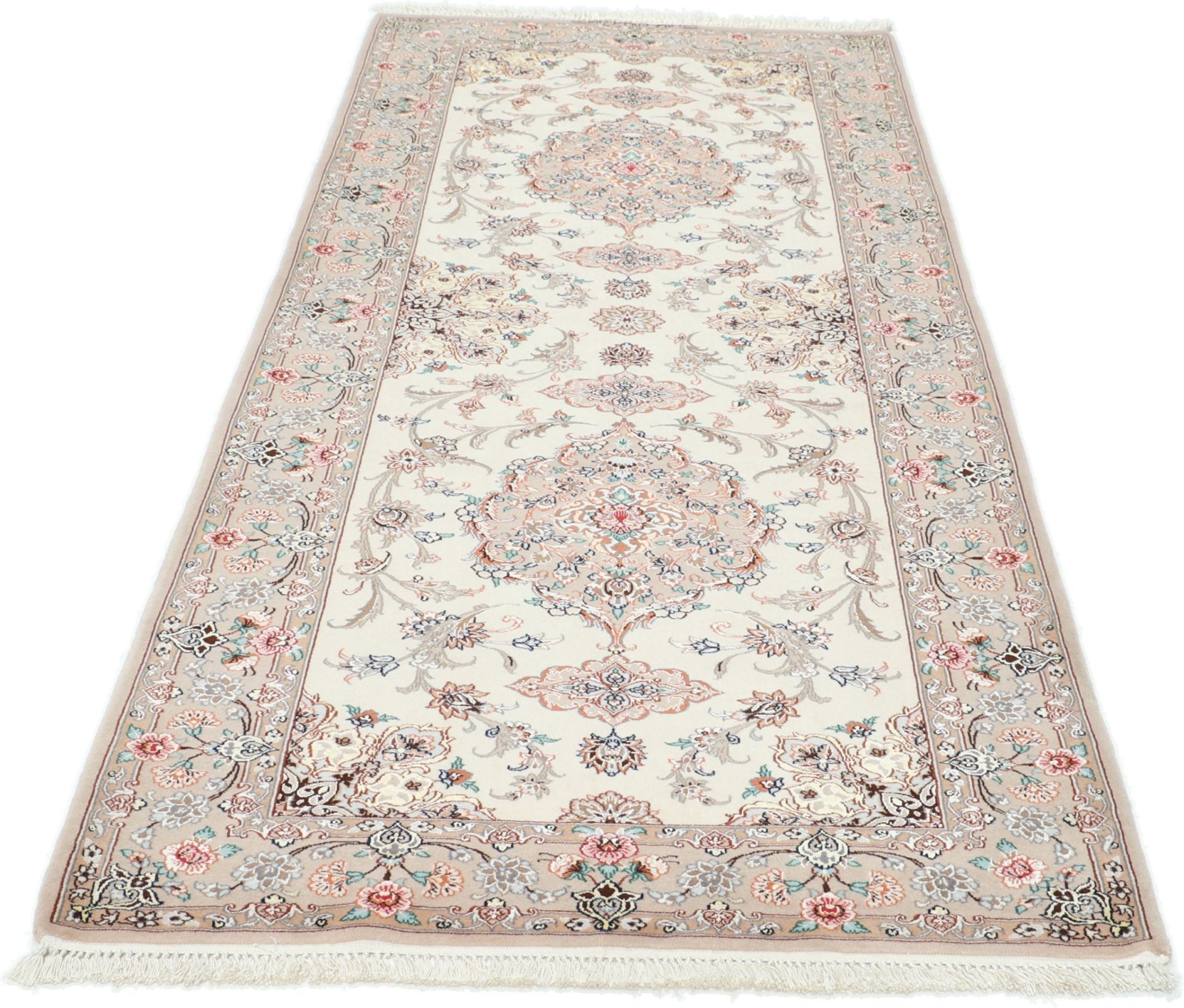 Handgeknüpfter Isfahan Perserteppich, 87 × 218 cm, Wolle & Seide