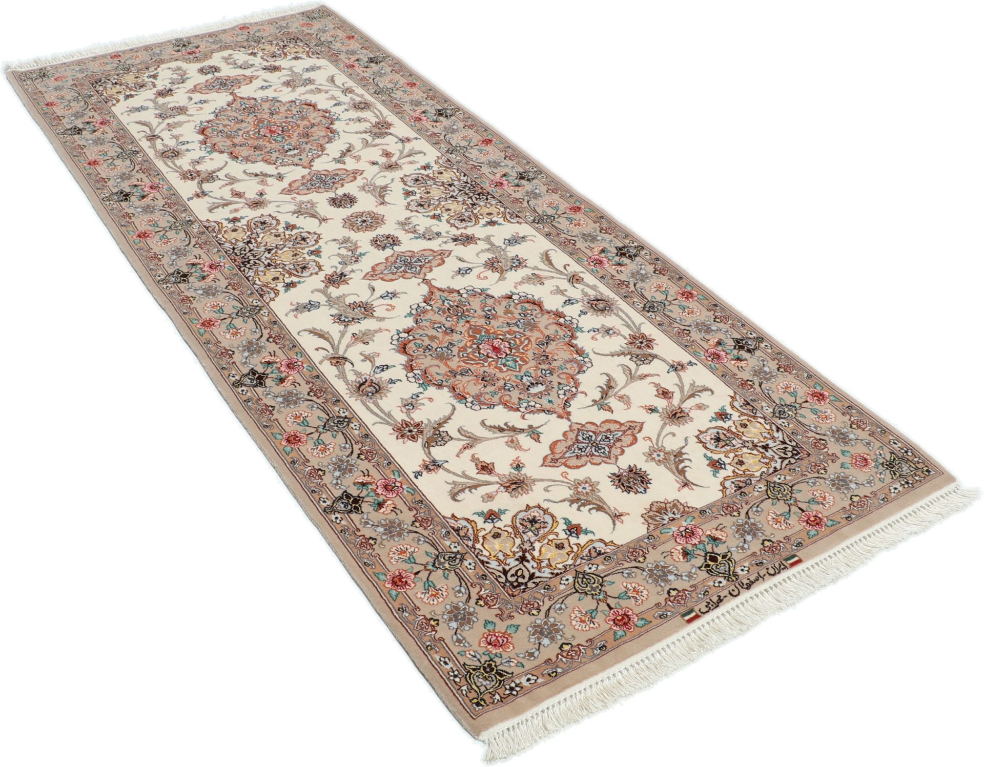 Handgeknüpfter Isfahan Perserteppich, 87 × 218 cm, Wolle & Seide