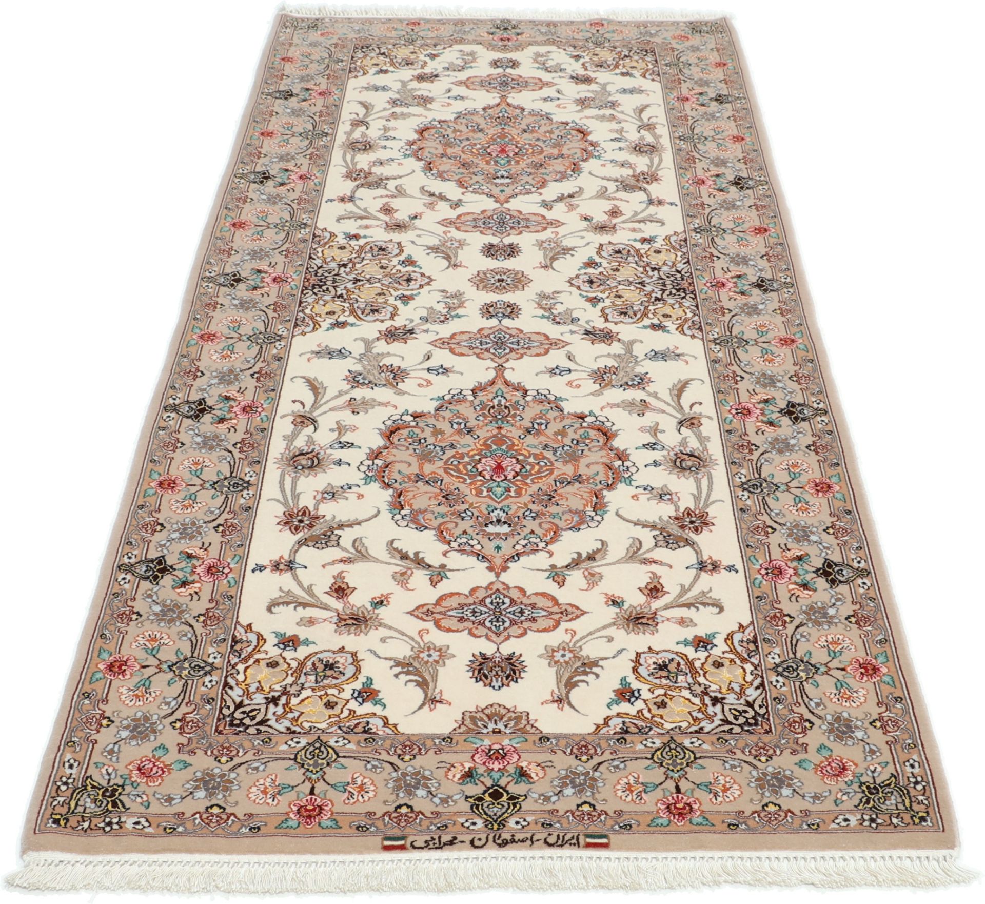 Handgeknüpfter Isfahan Perserteppich, 87 × 218 cm, Wolle & Seide