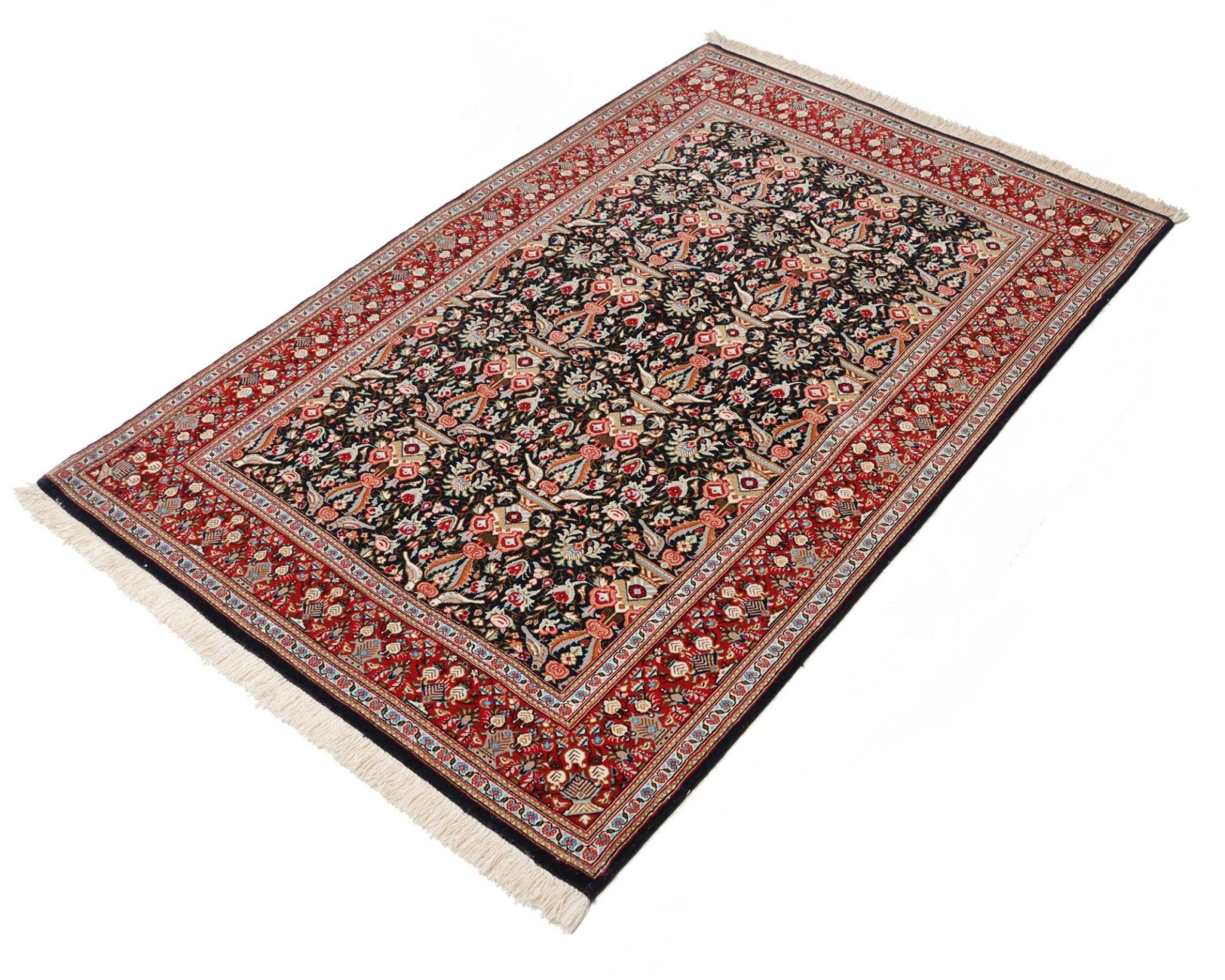 Handgeknüpfter Isfahan Perserteppich, 102 × 153 cm, Wolle & Seide