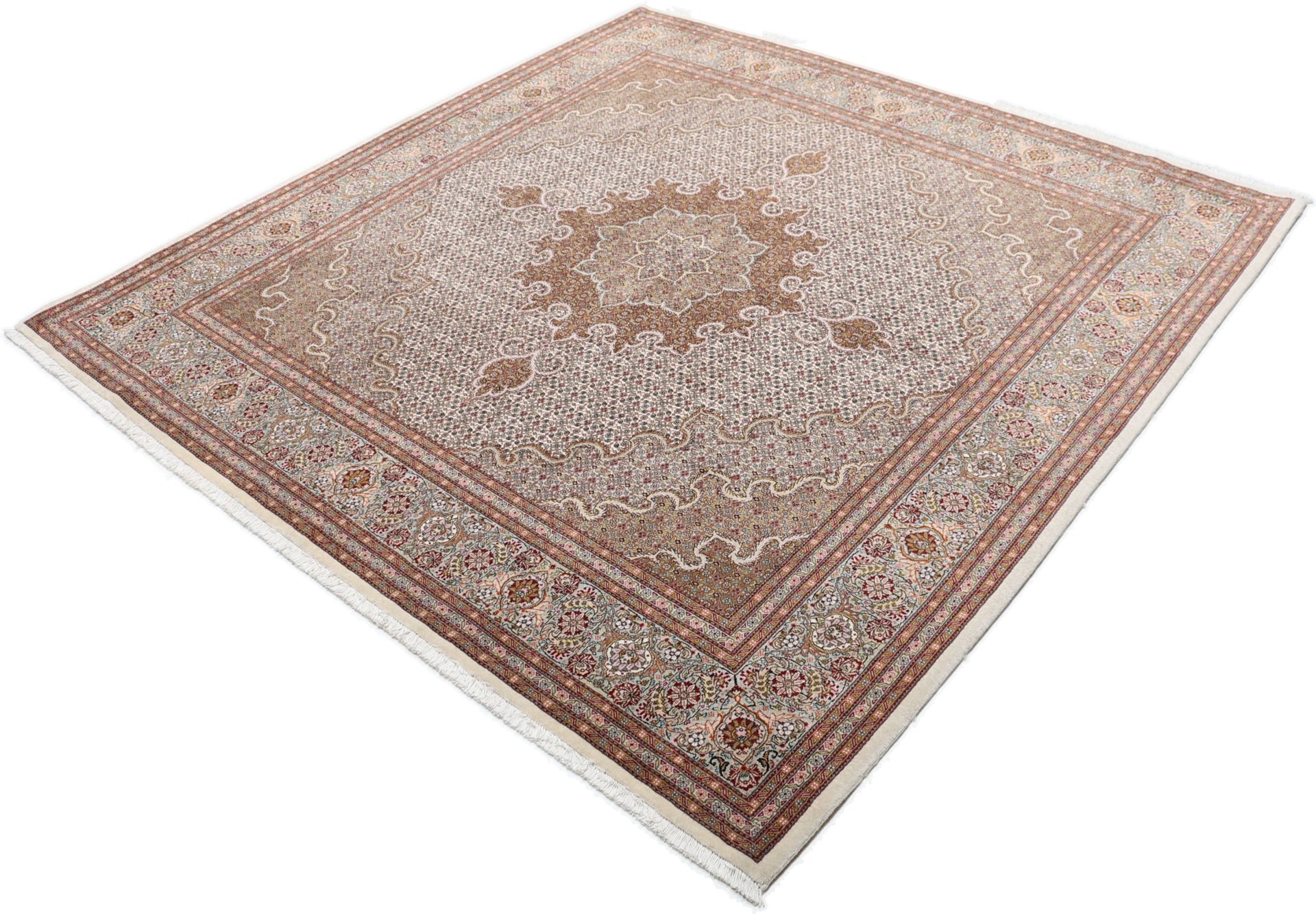 Handgeknüpfter Täbriz Perserteppich, 207 × 212 cm, Wolle & Seide