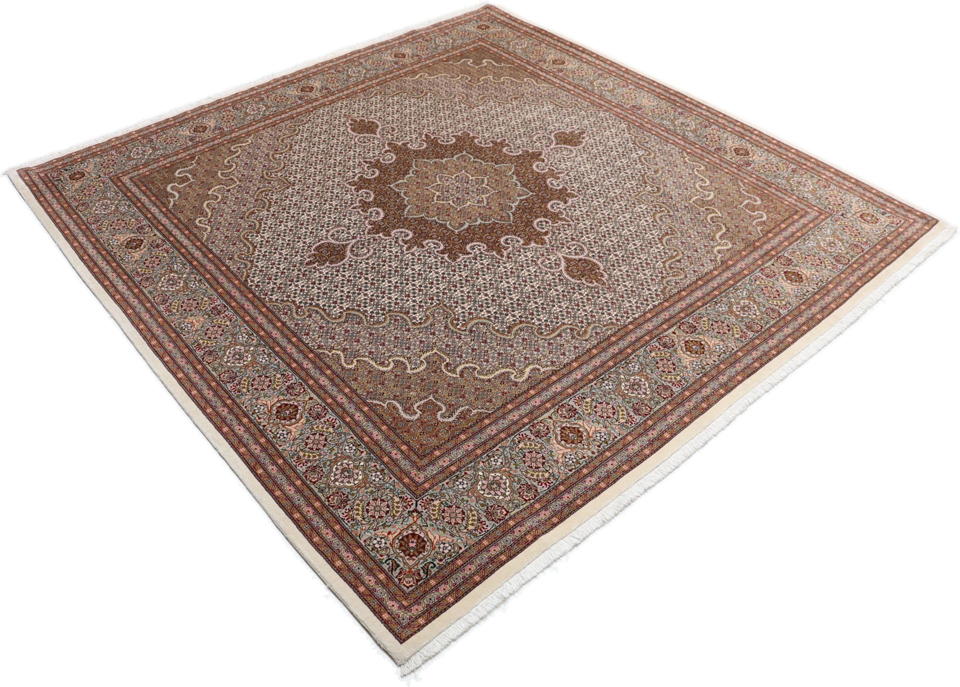 Handgeknüpfter Täbriz Perserteppich, 207 × 212 cm, Wolle & Seide