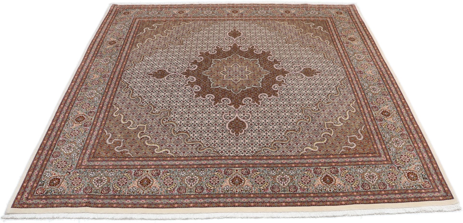 Handgeknüpfter Täbriz Perserteppich, 207 × 212 cm, Wolle & Seide