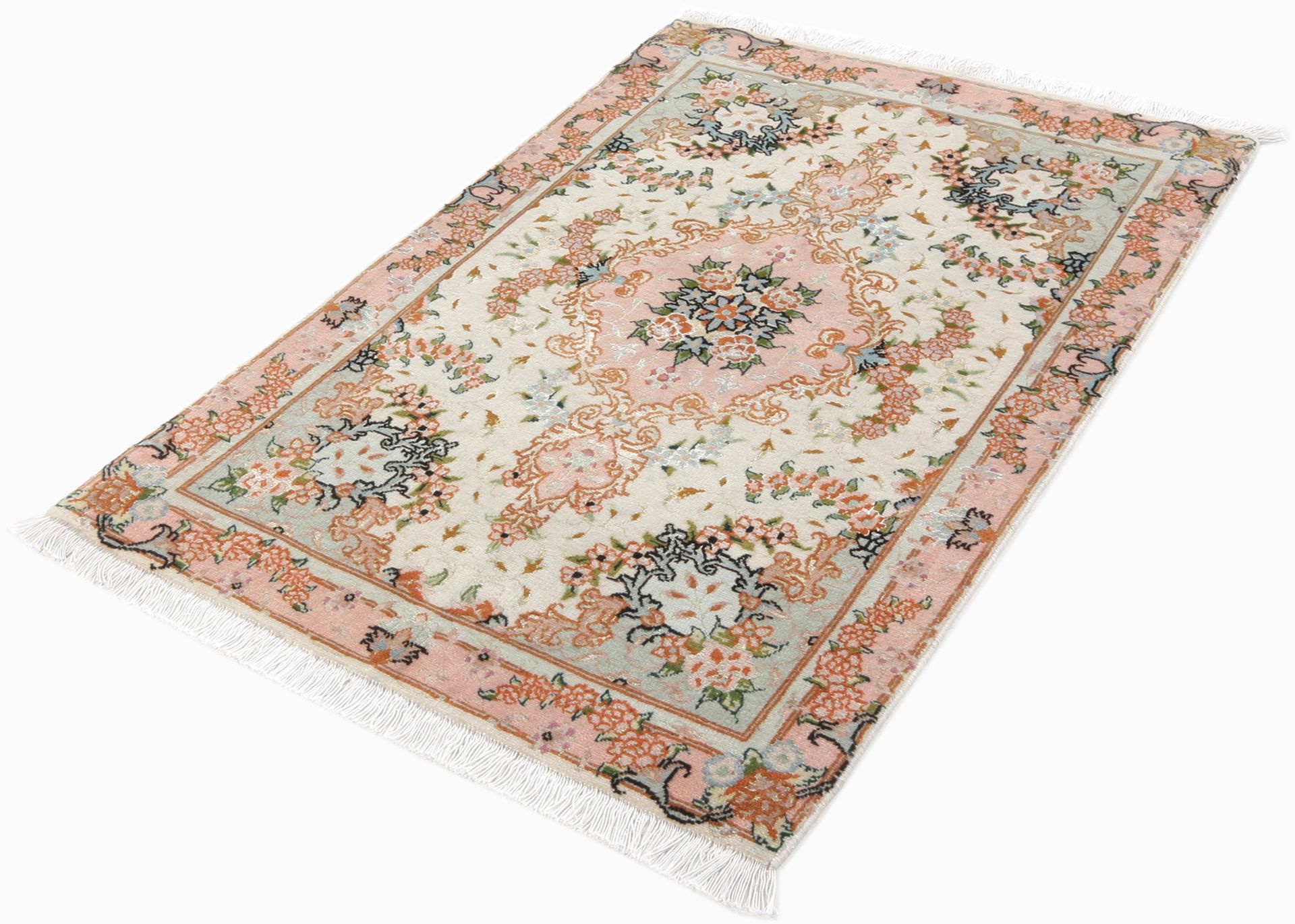 Täbriz Perserteppich 60 × 90 cm aus Wolle & Seide, handgeknüpft