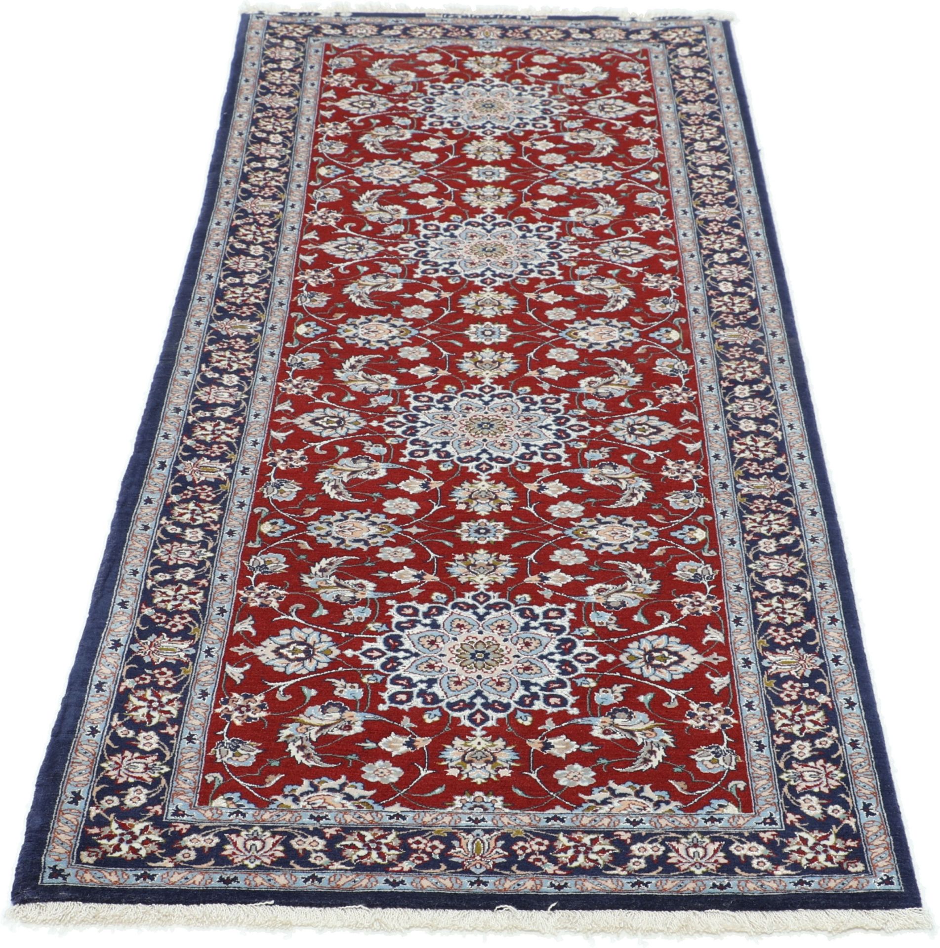 Handgeknüpfter Isfahan Perserteppich, 65 × 195 cm, Wolle & Seide