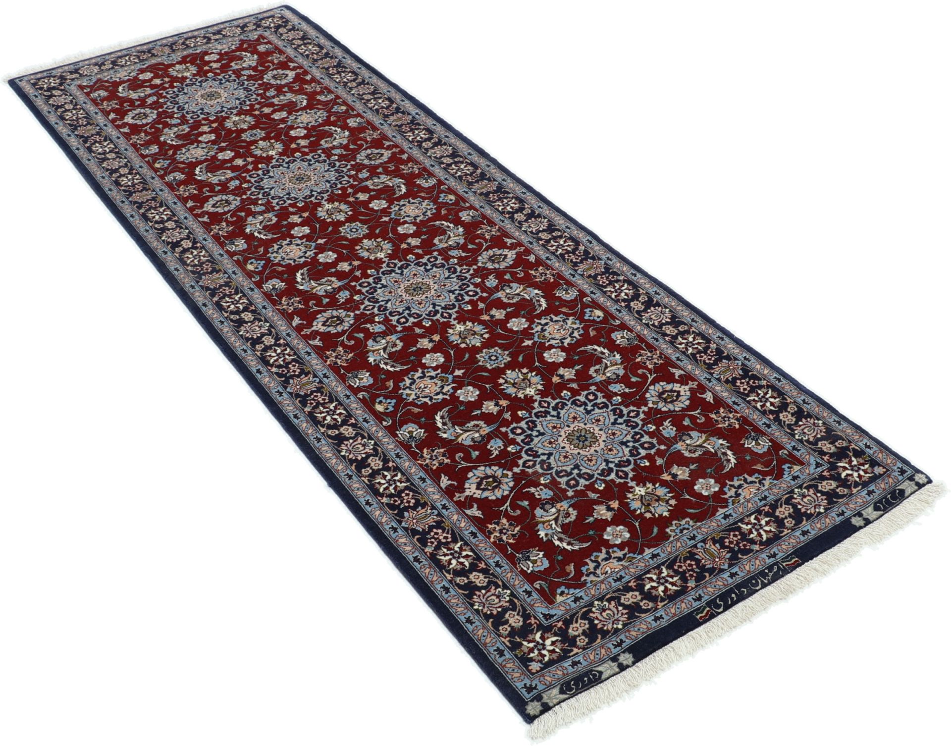 Handgeknüpfter Isfahan Perserteppich, 65 × 195 cm, Wolle & Seide