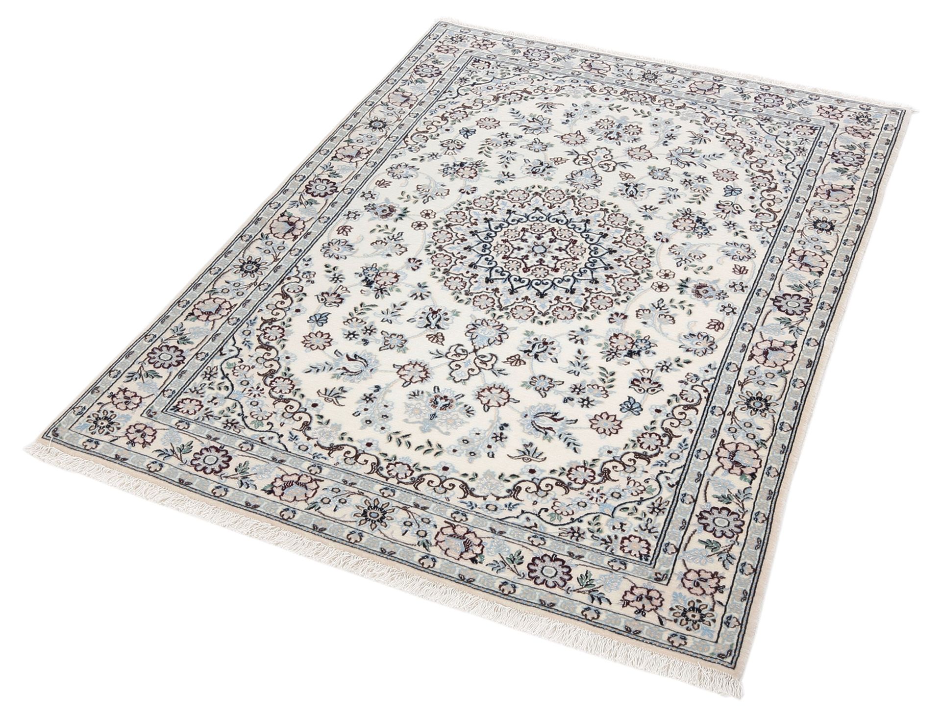 Handgeknüpfter Nain Perserteppich, 102 × 142 cm, Wolle & Seide