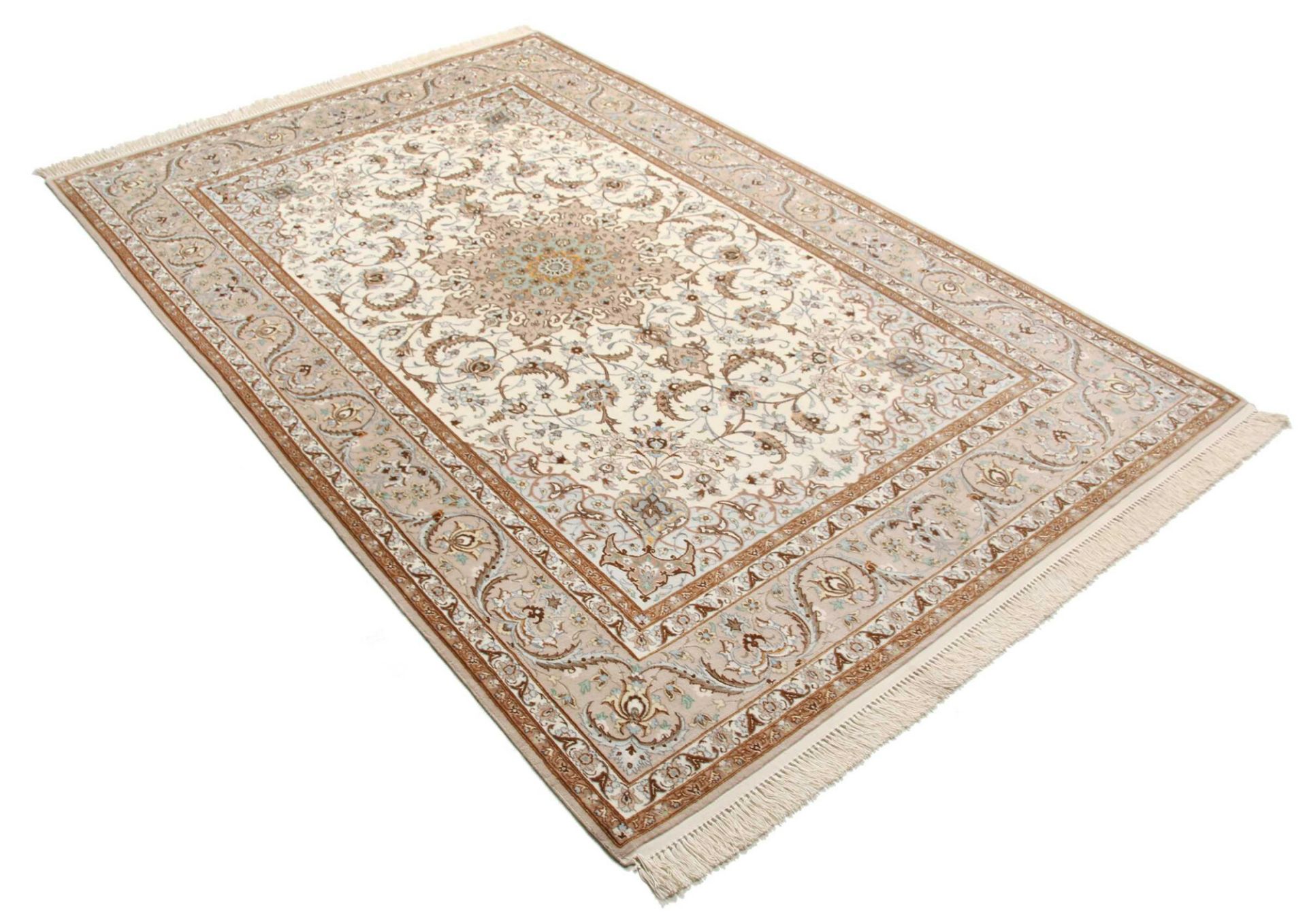 Handgeknüpfter Isfahan Perserteppich, 156 × 239 cm, Wolle & Seide