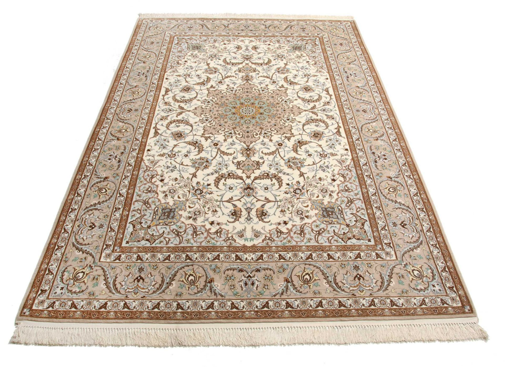 Handgeknüpfter Isfahan Perserteppich, 156 × 239 cm, Wolle & Seide