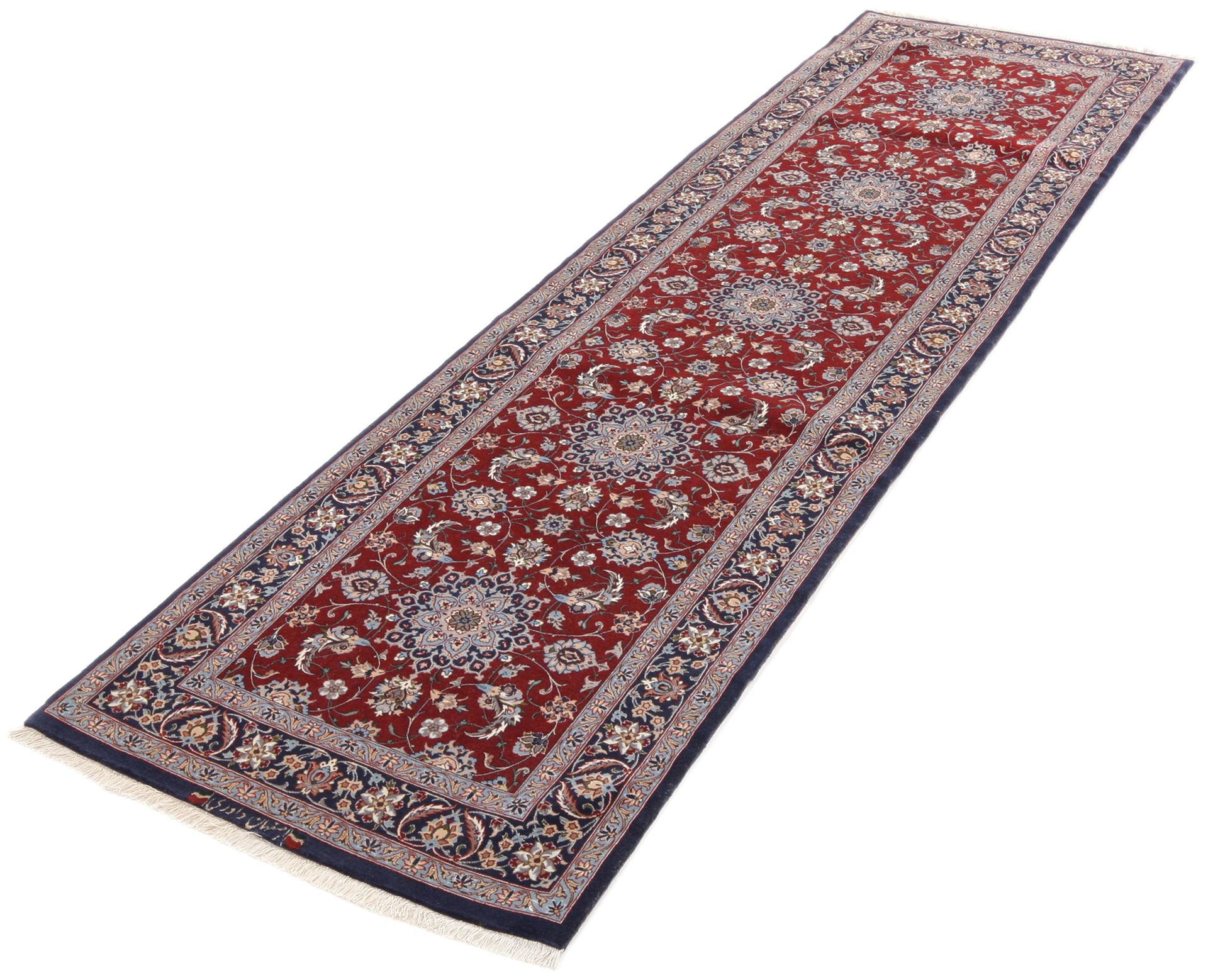 Handgeknüpfter Isfahan Perserteppich, 77 × 265 cm, Wolle & Seide