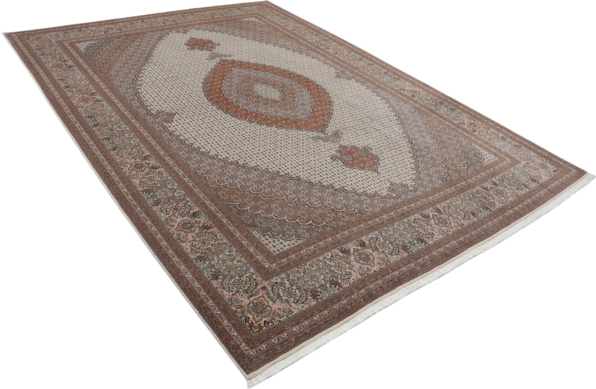 Handgeknüpfter Täbriz Perserteppich, 255 × 360 cm, Wolle & Seide