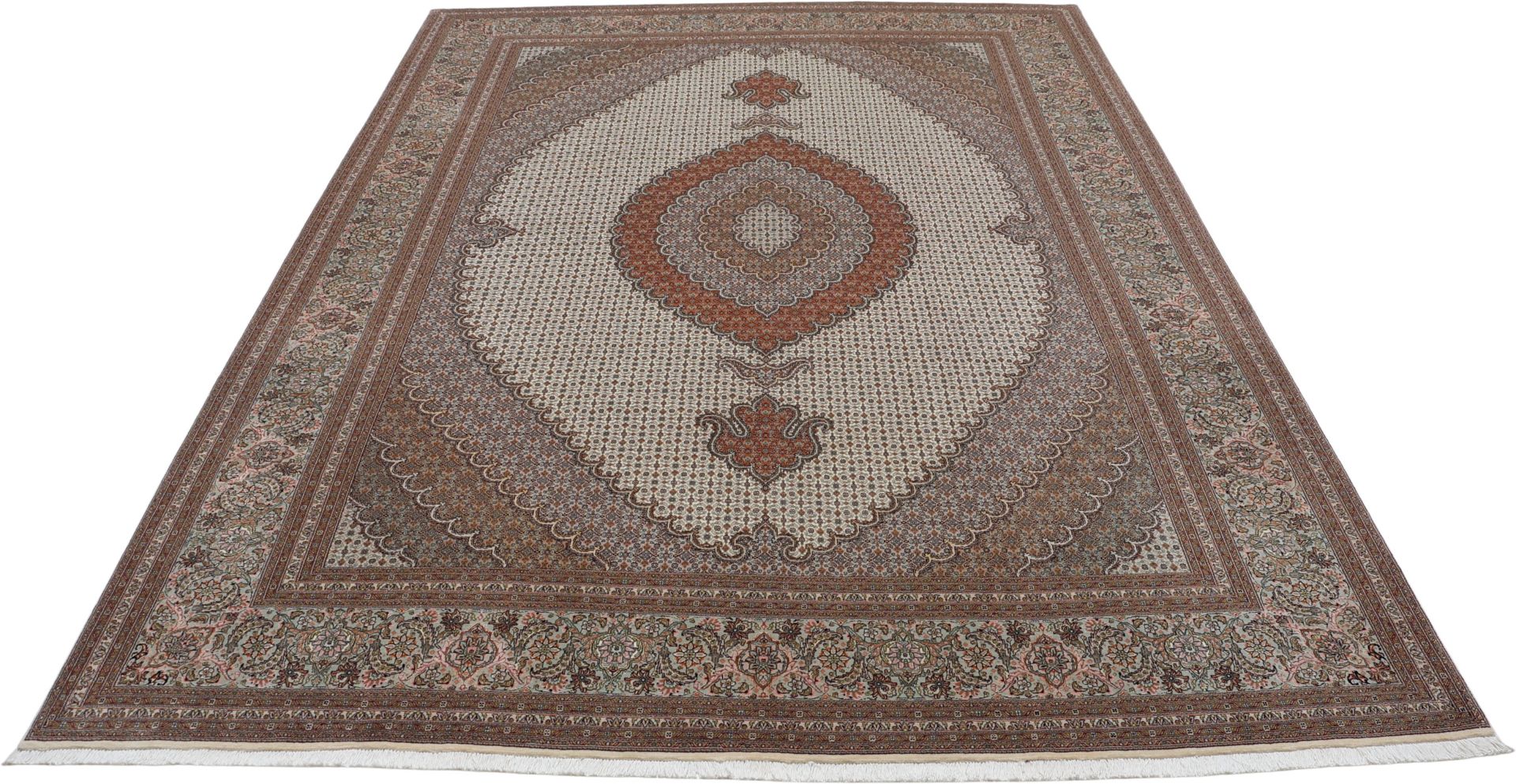 Handgeknüpfter Täbriz Perserteppich, 255 × 360 cm, Wolle & Seide