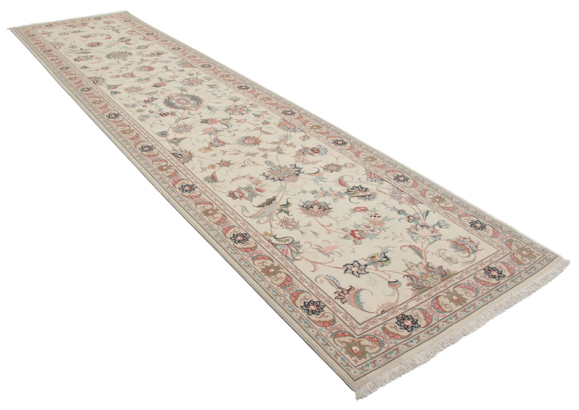 Handgeknüpfter Täbriz Perserteppich, 86 × 357 cm, Wolle & Seide